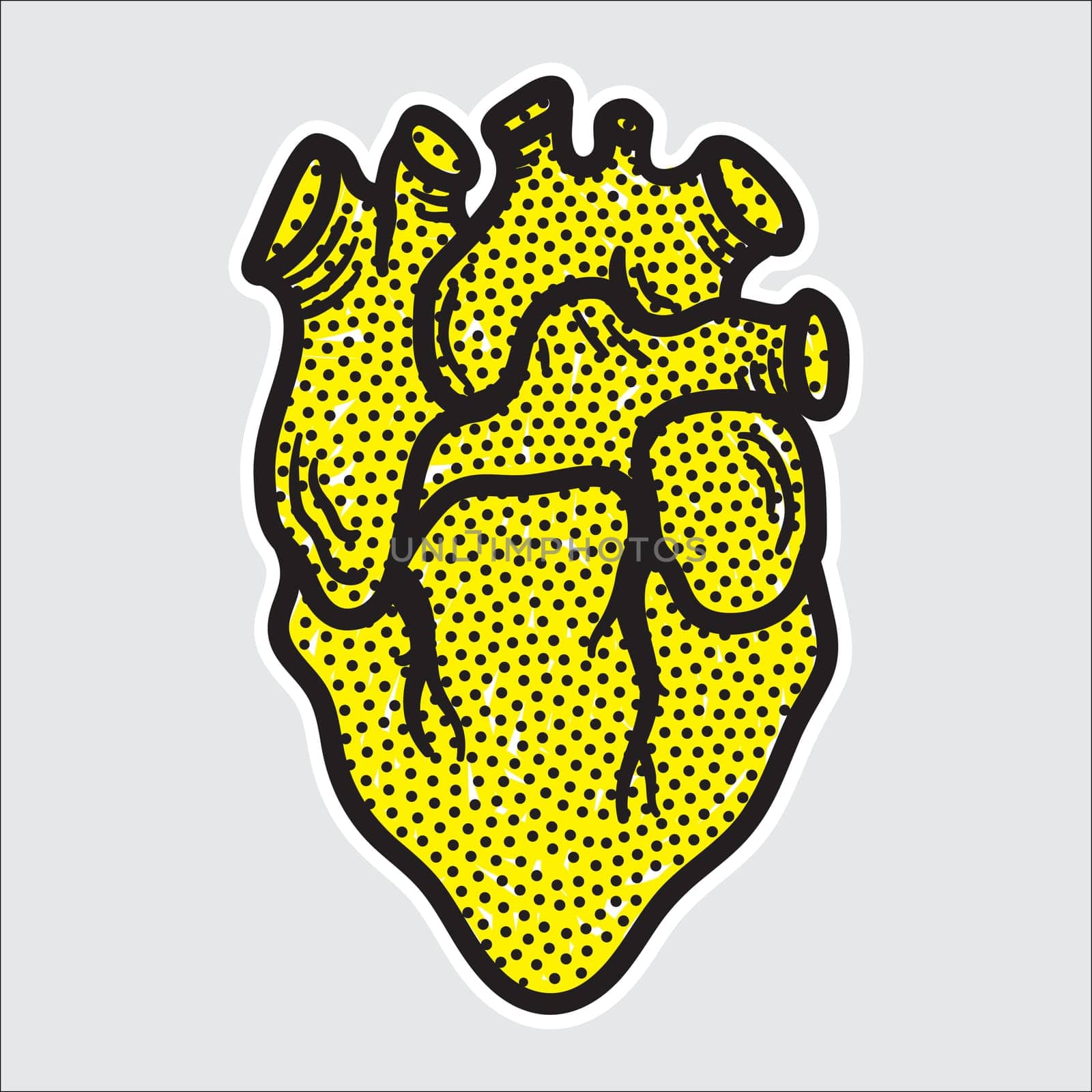 Artistic decorative hand drawn heart in trendy modern pop art style. Fashion sticker design element symbol T-shirt
