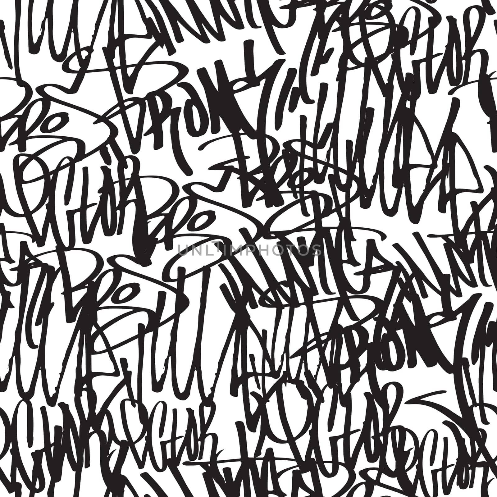 Vector tags seamless pattern. Fashion black and white graffiti hand drawing design texture in hip hop street art style for t-shirt skateboard textile