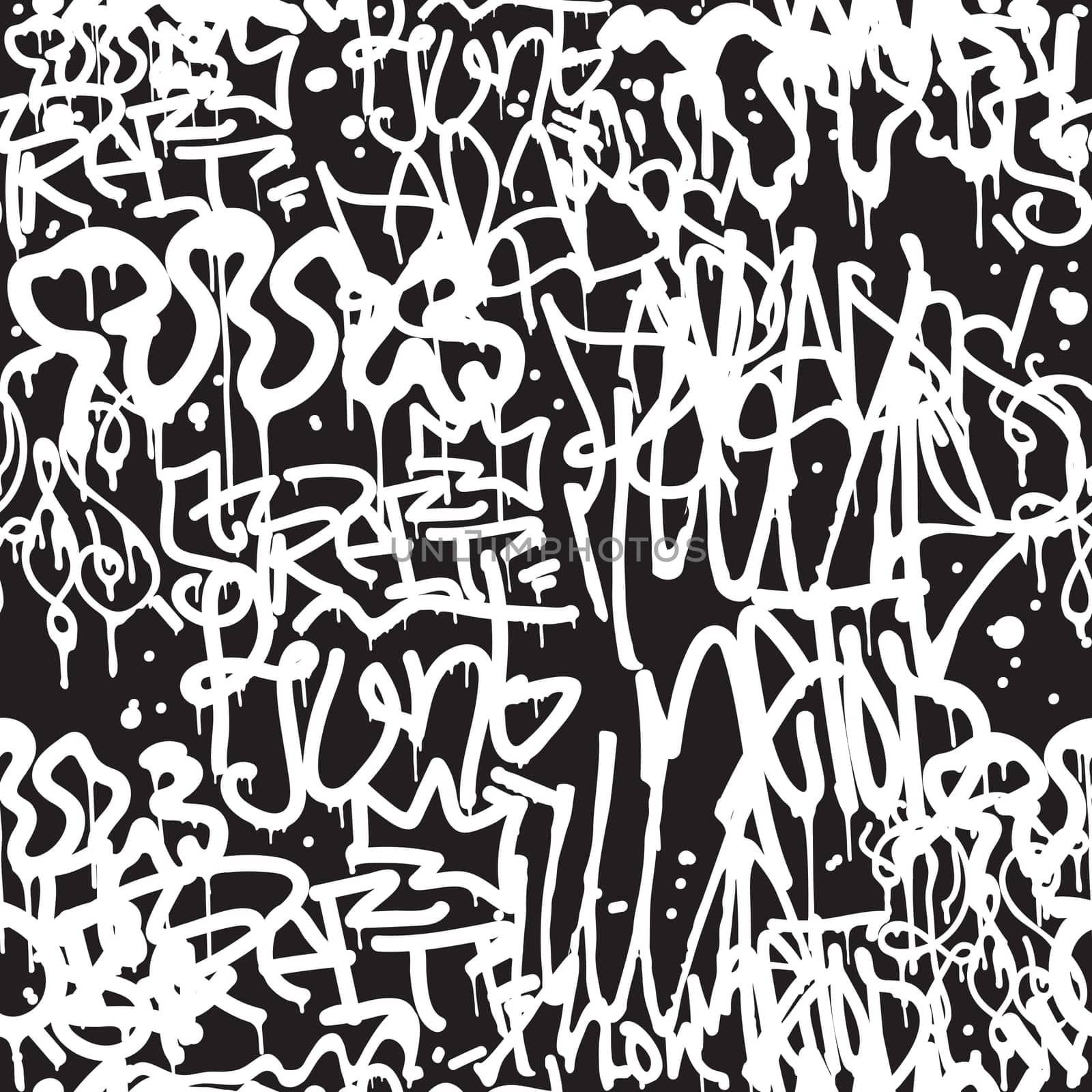 Vector tags seamless pattern. Fashion black and white graffiti hand drawing design texture in hip hop street art style for t-shirt skateboard textile