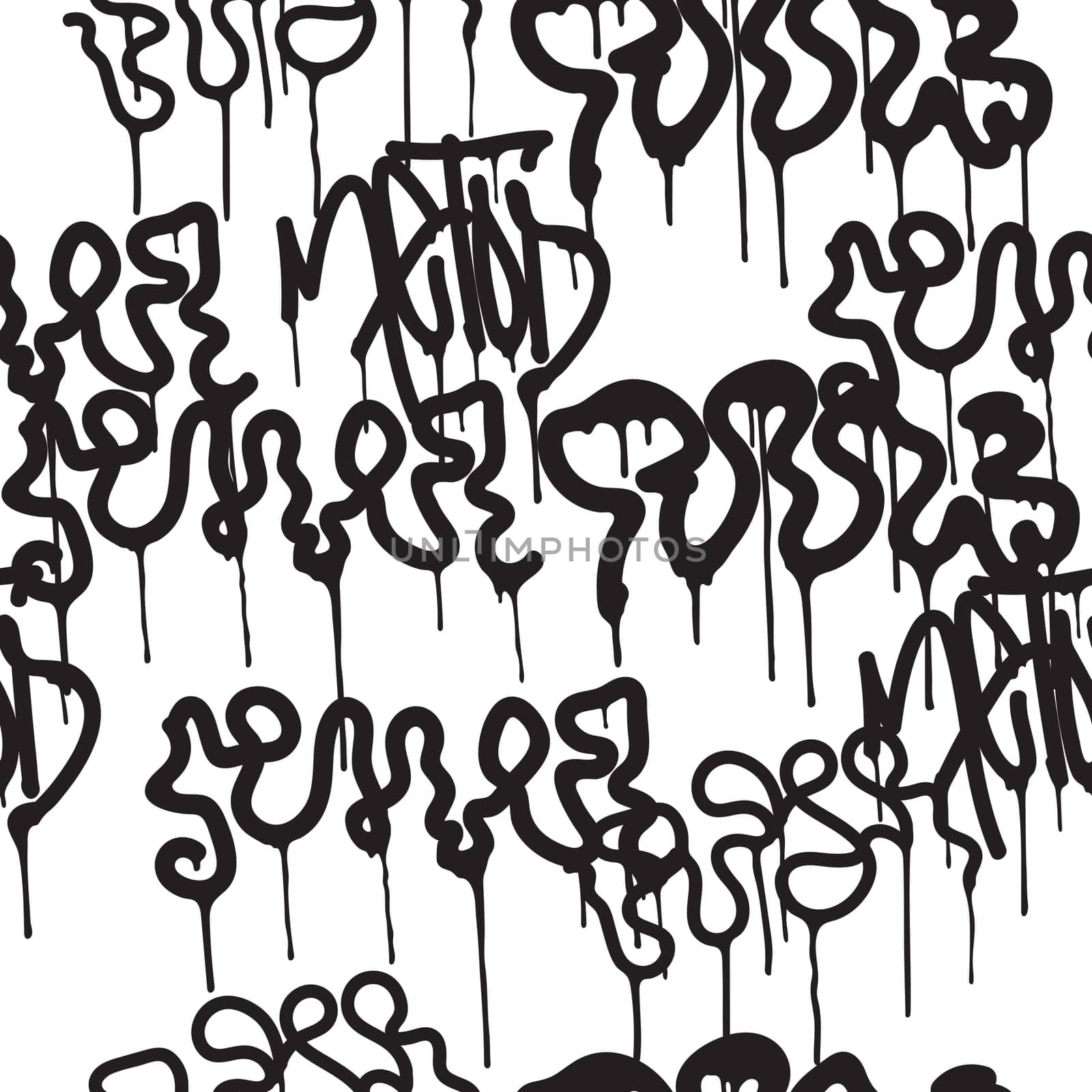 Vector tags seamless pattern. Fashion black and white graffiti hand drawing design texture in hip hop street art style for t-shirt skateboard textile