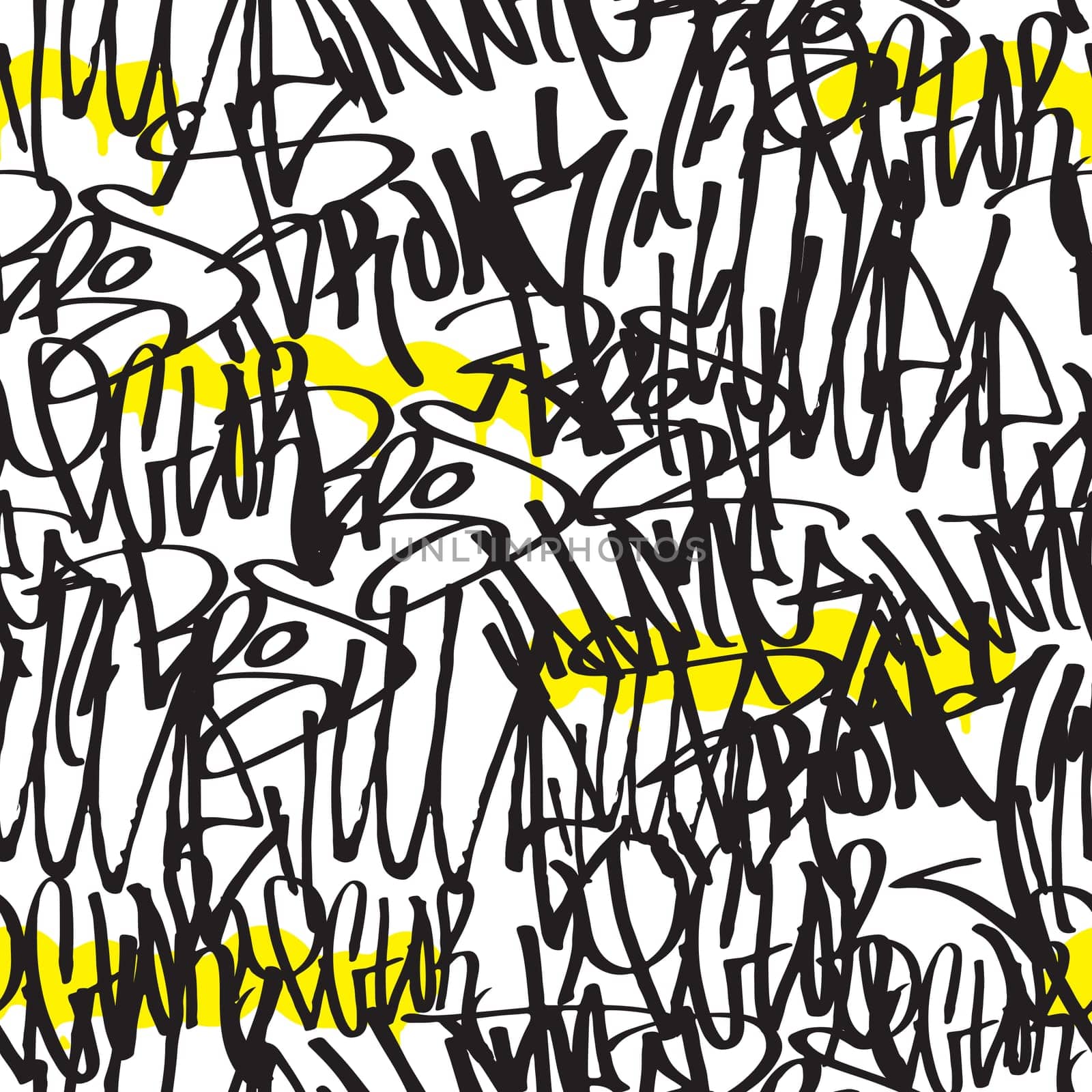 Vector tags seamless pattern. Fashion black and white graffiti hand drawing design texture in hip hop street art style for t-shirt skateboard textile