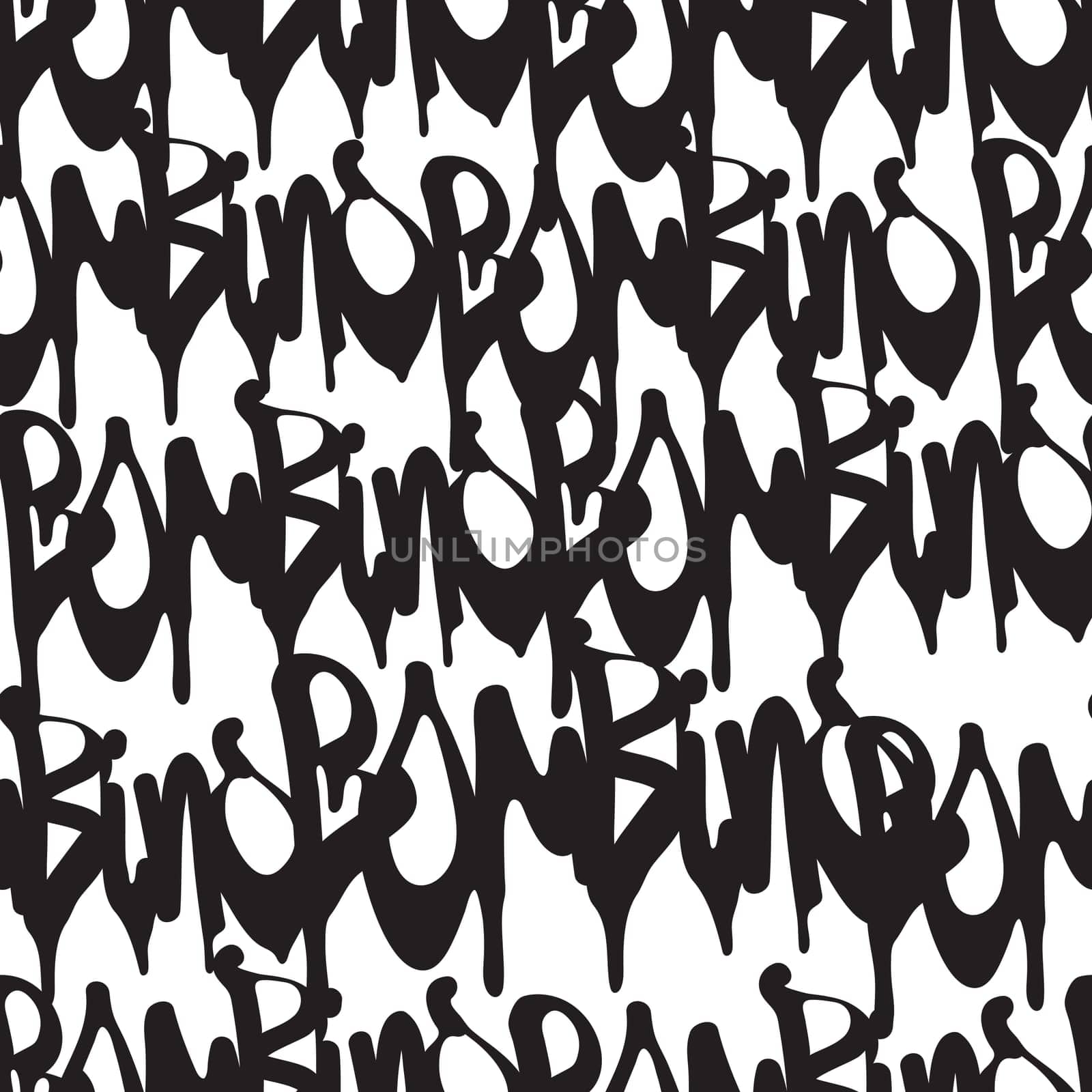 Vector tags seamless pattern. Fashion black and white graffiti hand drawing design texture in hip hop street art style for t-shirt skateboard textile
