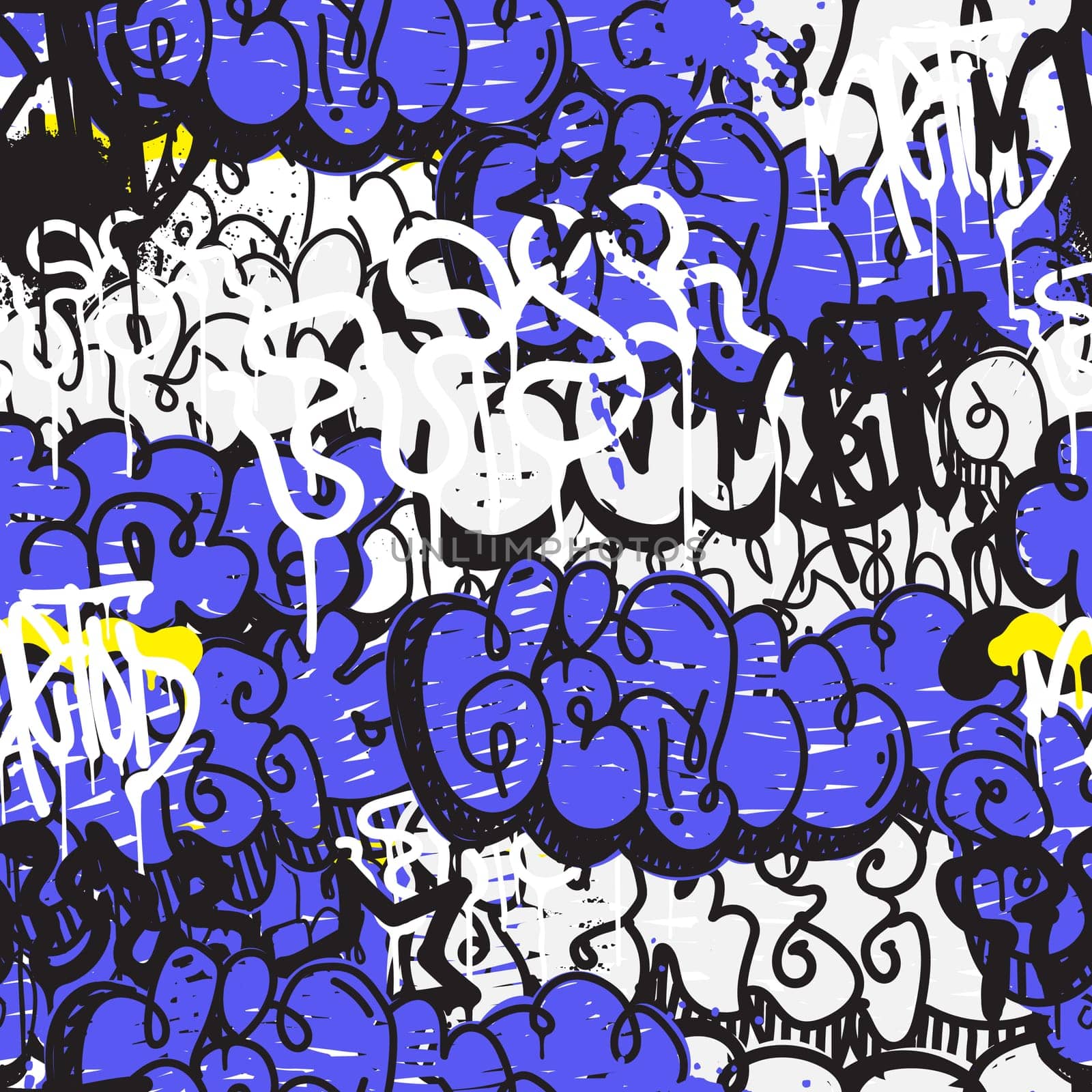 Vector tags seamless pattern. Fashion black and white graffiti hand drawing design texture in hip hop street art style for t-shirt skateboard textile