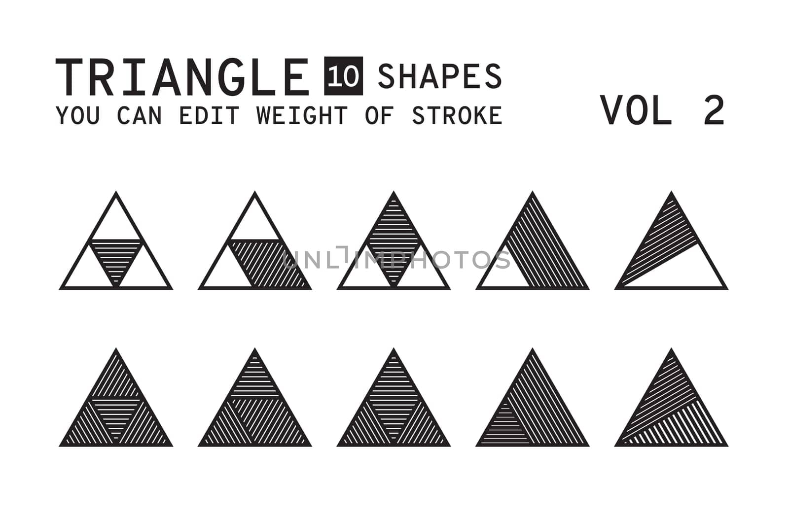 Geometric logo design. Minimal linear vector shapes set with easy editable weight of strokes