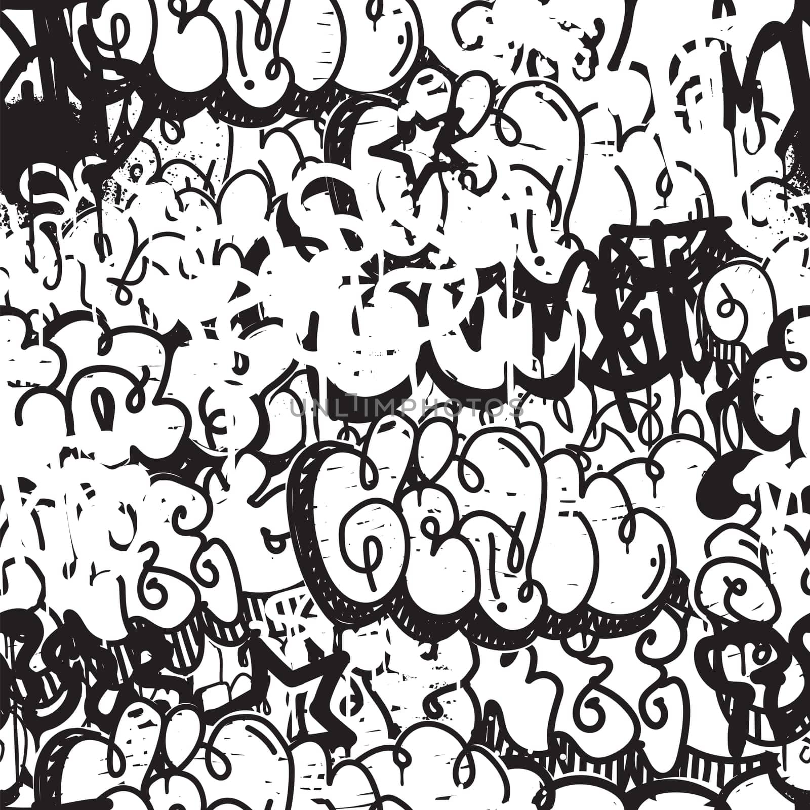 Vector tags seamless pattern. Fashion black and white graffiti hand drawing design texture in hip hop street art style for t-shirt skateboard textile