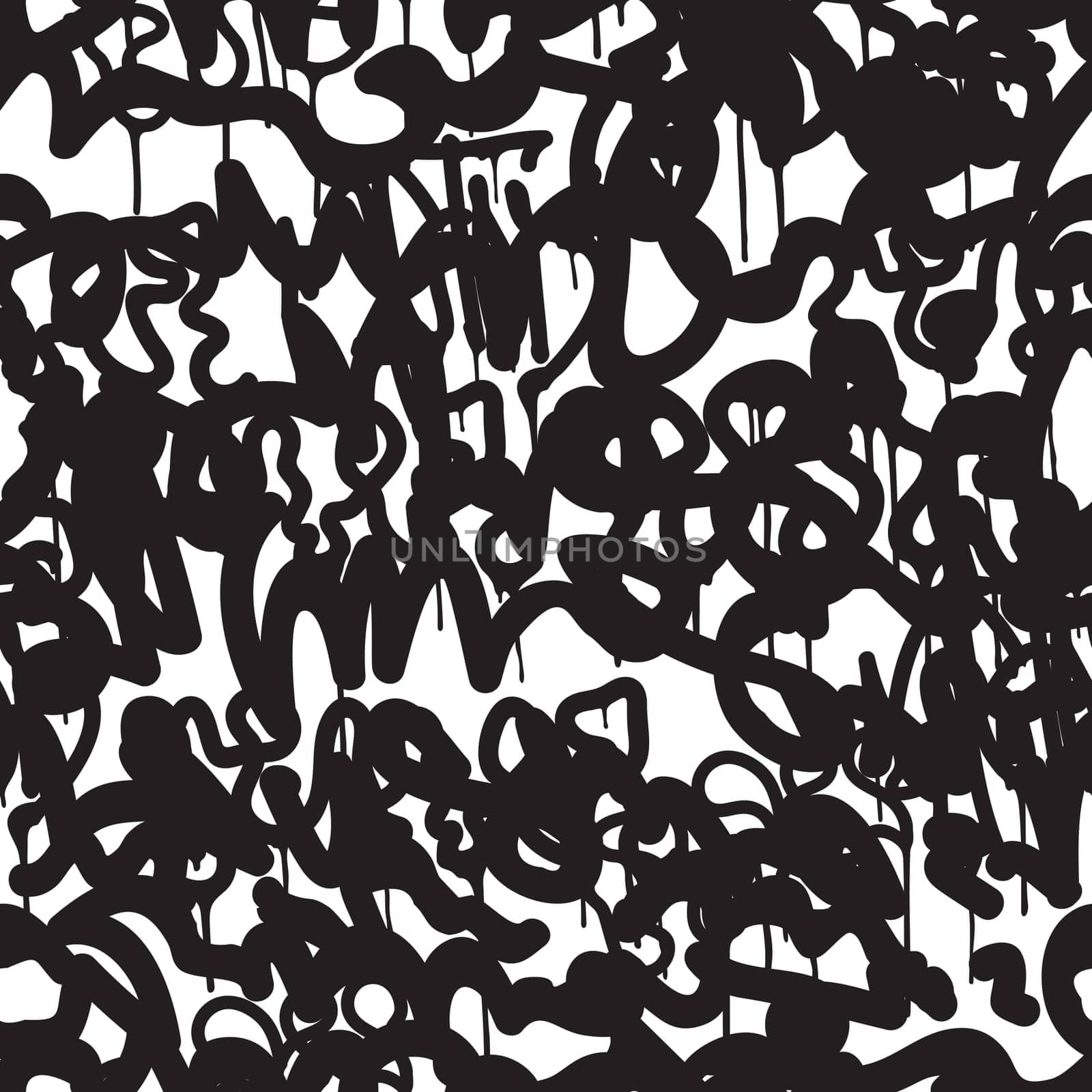 Vector tags seamless pattern. Fashion black and white graffiti hand drawing design texture in hip hop street art style for t-shirt skateboard textile
