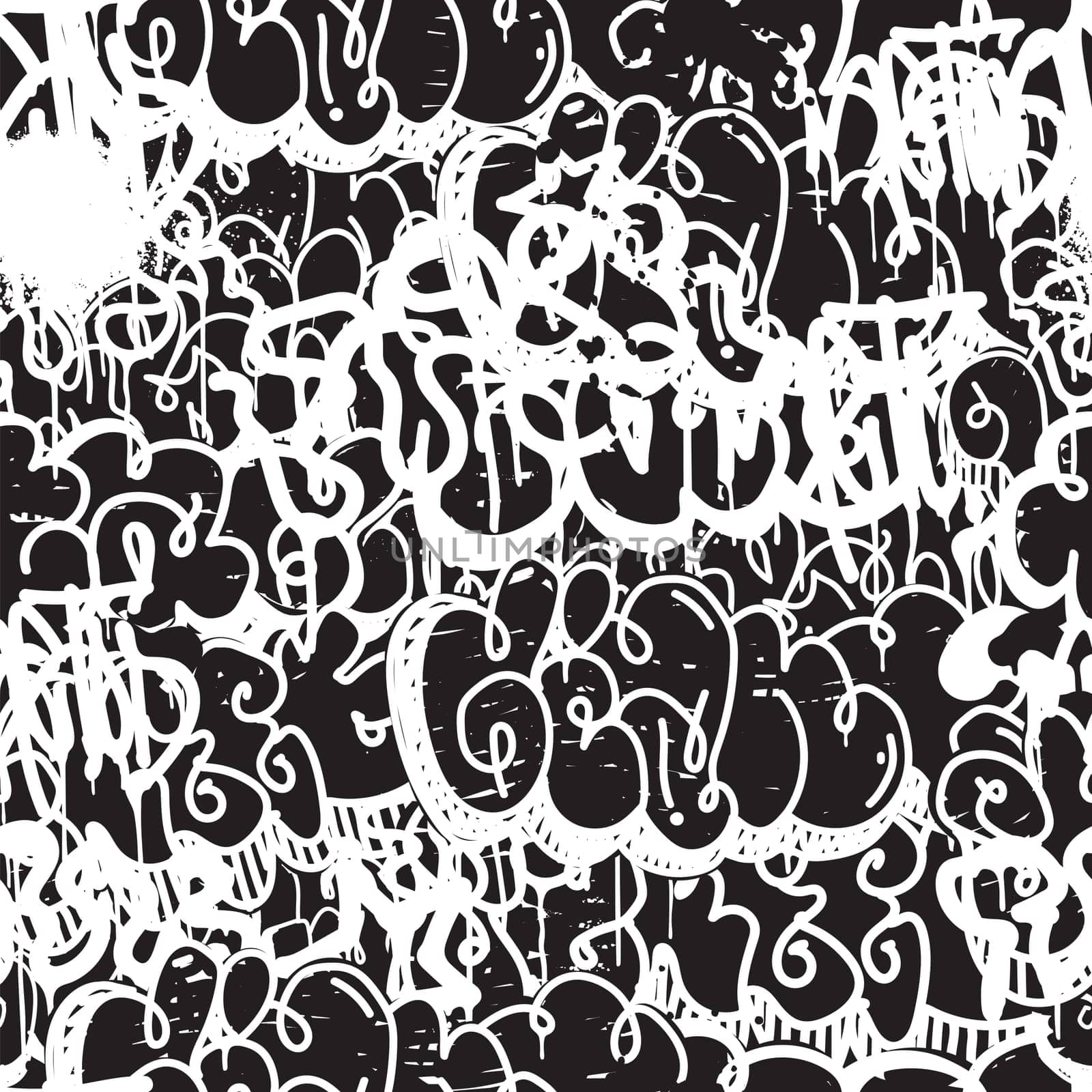 Vector tags seamless pattern. Fashion graffiti hand drawing texture, street art retro style vintage design for t-shirt skateboard textile wrapping paper in black white