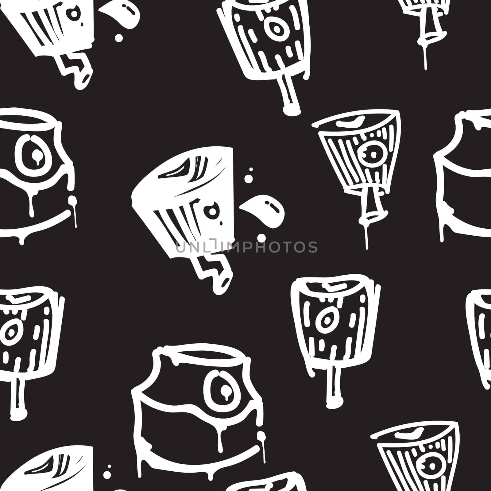 Vector tags seamless pattern. Fashion black and white graffiti hand drawing design texture in hip hop street art style for t-shirt skateboard textile