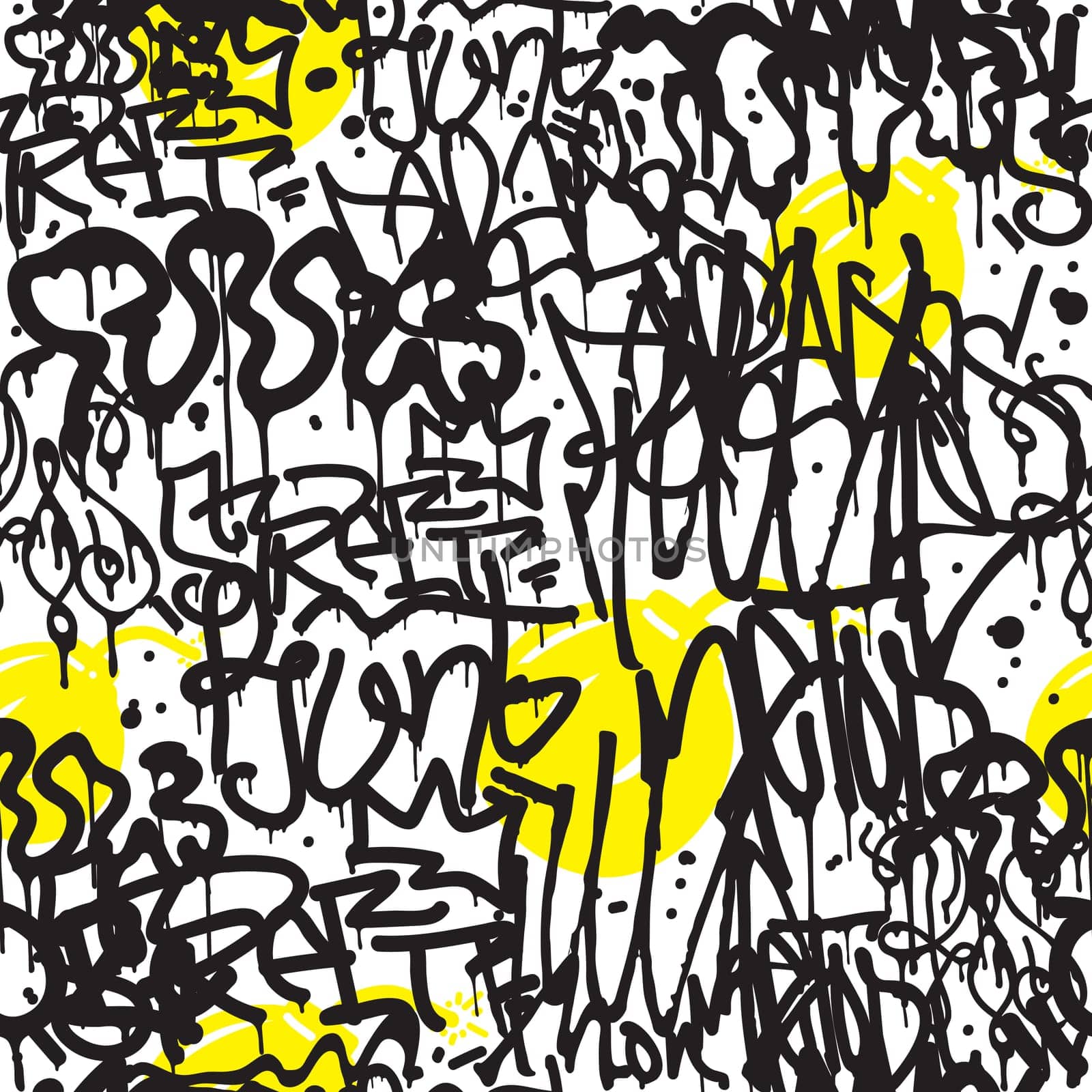 Vector tags seamless pattern. Fashion black and white graffiti hand drawing design texture in hip hop street art style for t-shirt skateboard textile