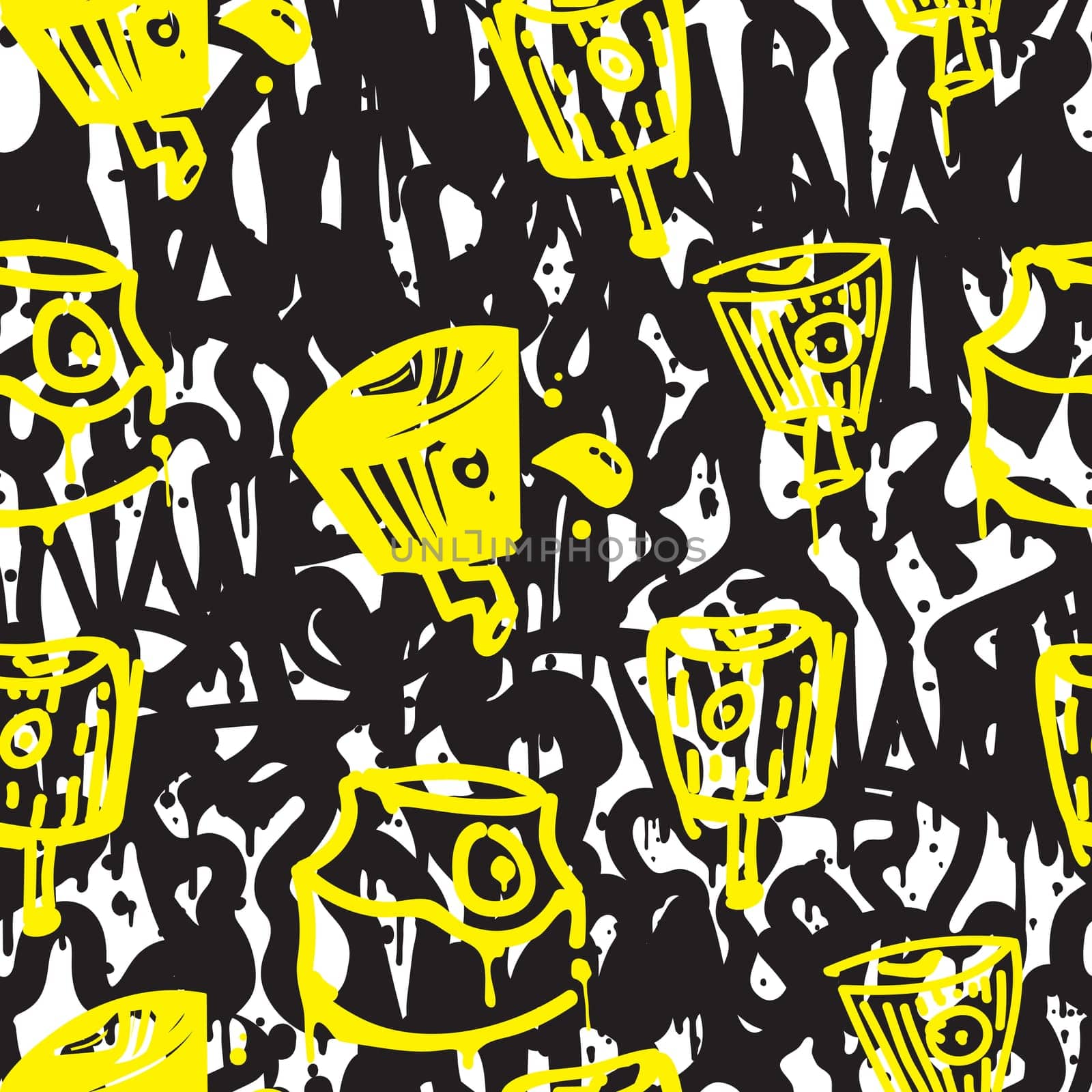 Vector tags seamless pattern. Fashion black and white graffiti hand drawing design texture in hip hop street art style for t-shirt skateboard textile