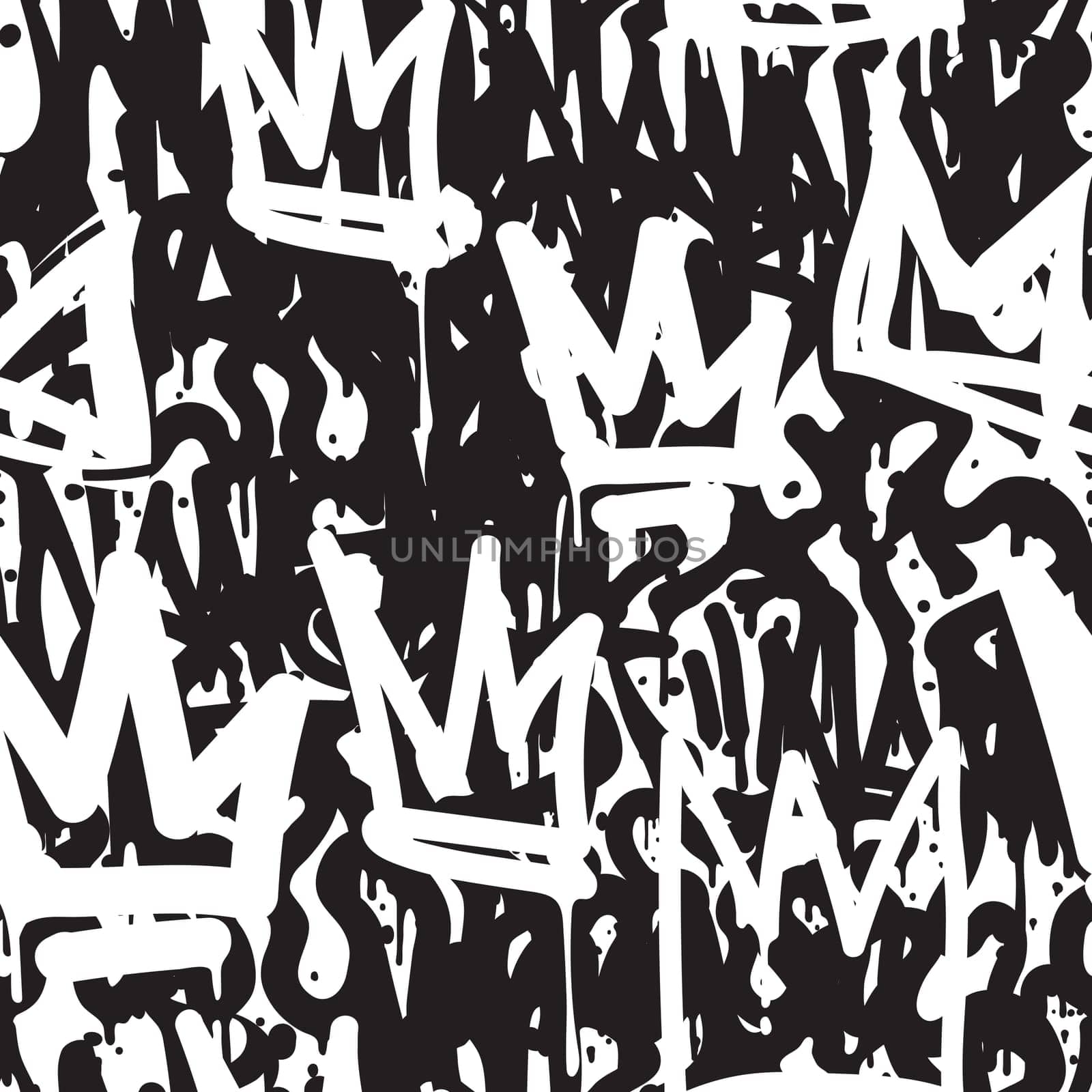 Vector tags seamless pattern. Fashion black and white graffiti hand drawing design texture in hip hop street art style for t-shirt skateboard textile