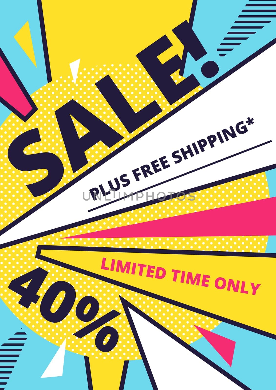Flat design sale website banner template. Bright colorful vector illustrations for social media, posters, email, print, ads designs, promotional material. Yellow Pink Blue black and white