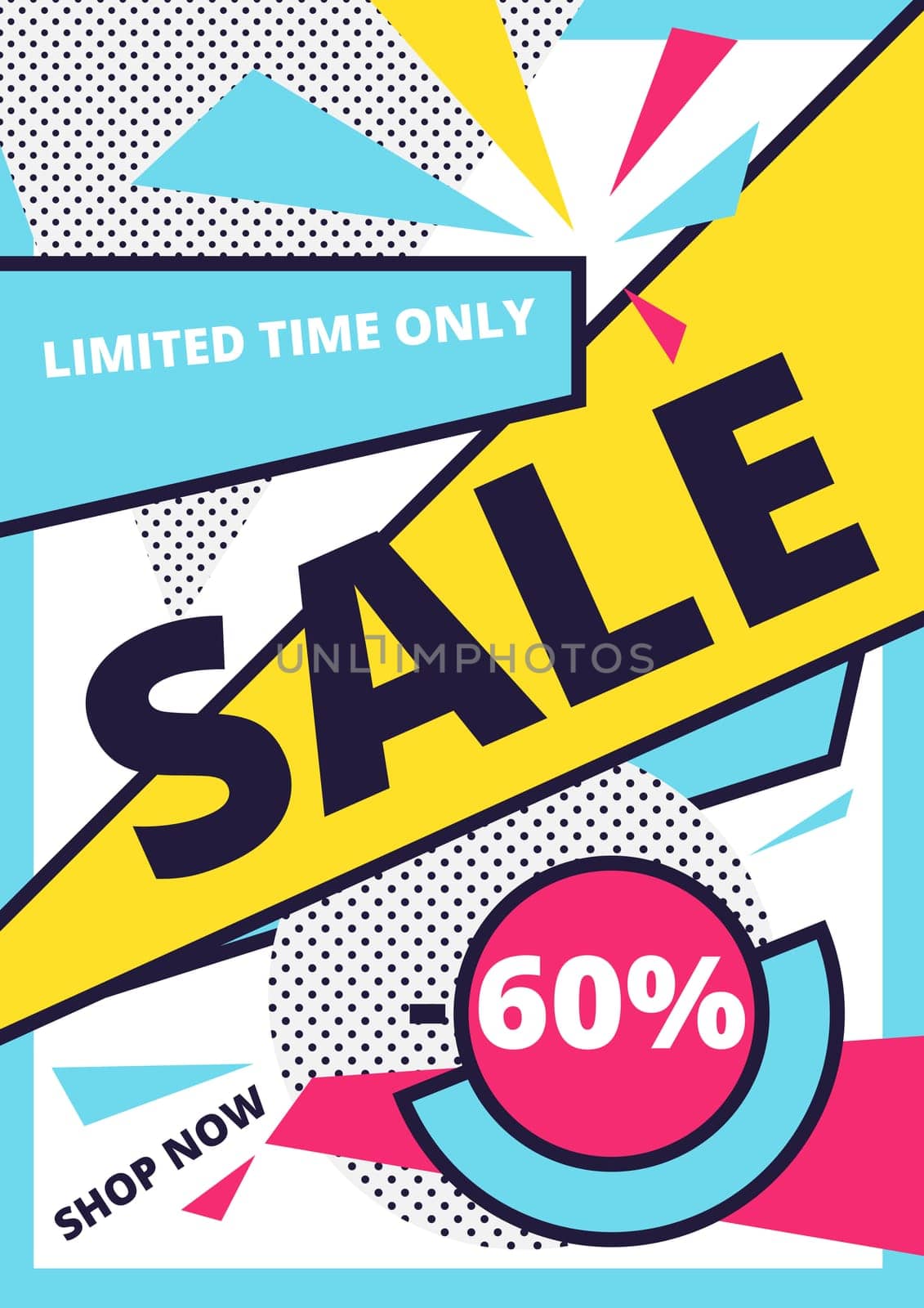 Flat design sale website banner template. Bright colorful vector illustrations for social media, posters, email, print, ads designs, promotional material. Yellow Pink Blue black and white