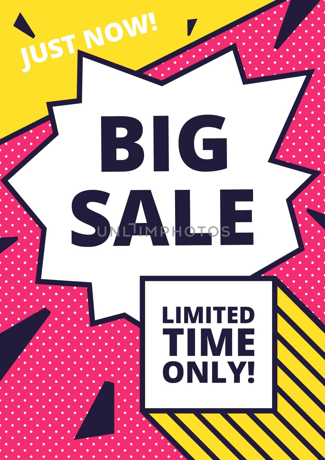 Flat design sale website banner template. Bright colorful vector illustrations for social media, posters, email, print, ads designs, promotional material. Yellow Pink Blue black and white