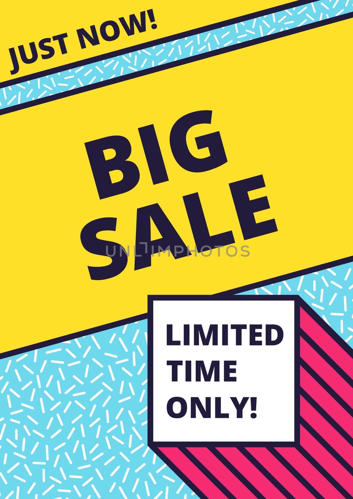 Flat design sale website banner template. Bright colorful vector illustrations for social media, posters, email, print, ads designs, promotional material. Yellow Pink Blue black and white