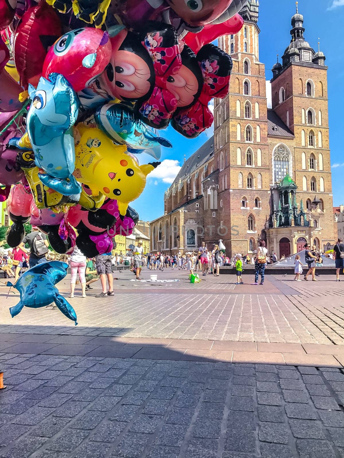 Krakow, Poland - July 29, 2017 : Balloons, popular cartoons close-up in the center of town Cracow
