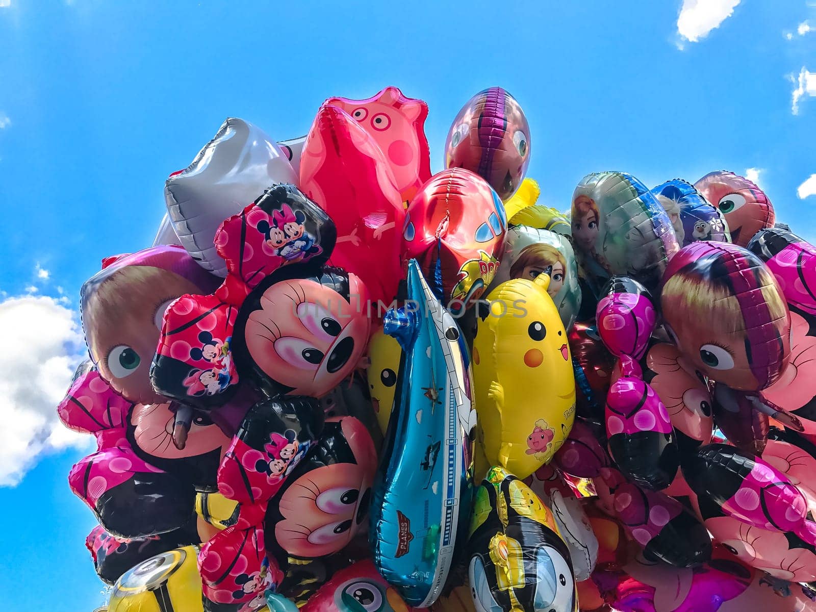 Krakow, Poland - July 29, 2017 : Balloons, popular cartoons close-up in the center of town Cracow