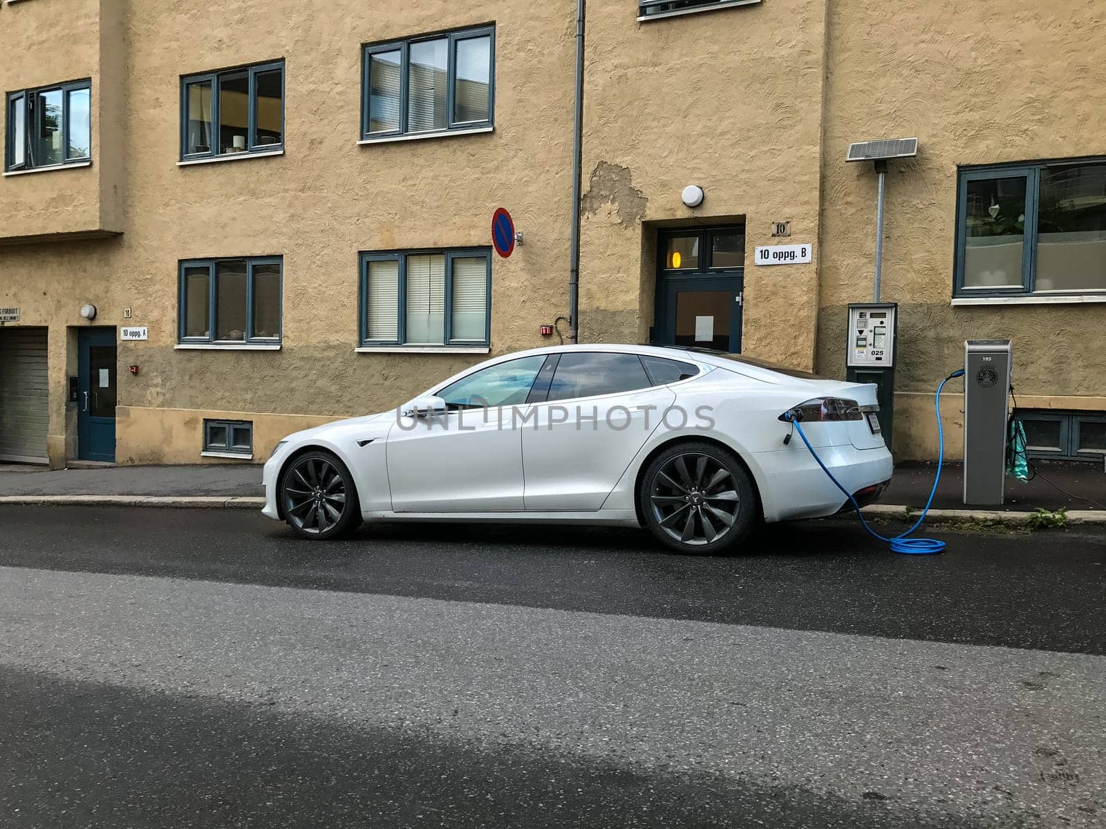 Oslo, Norway - 07 June 2017: Electric car charging station. Eco automobile that sparked a revolution