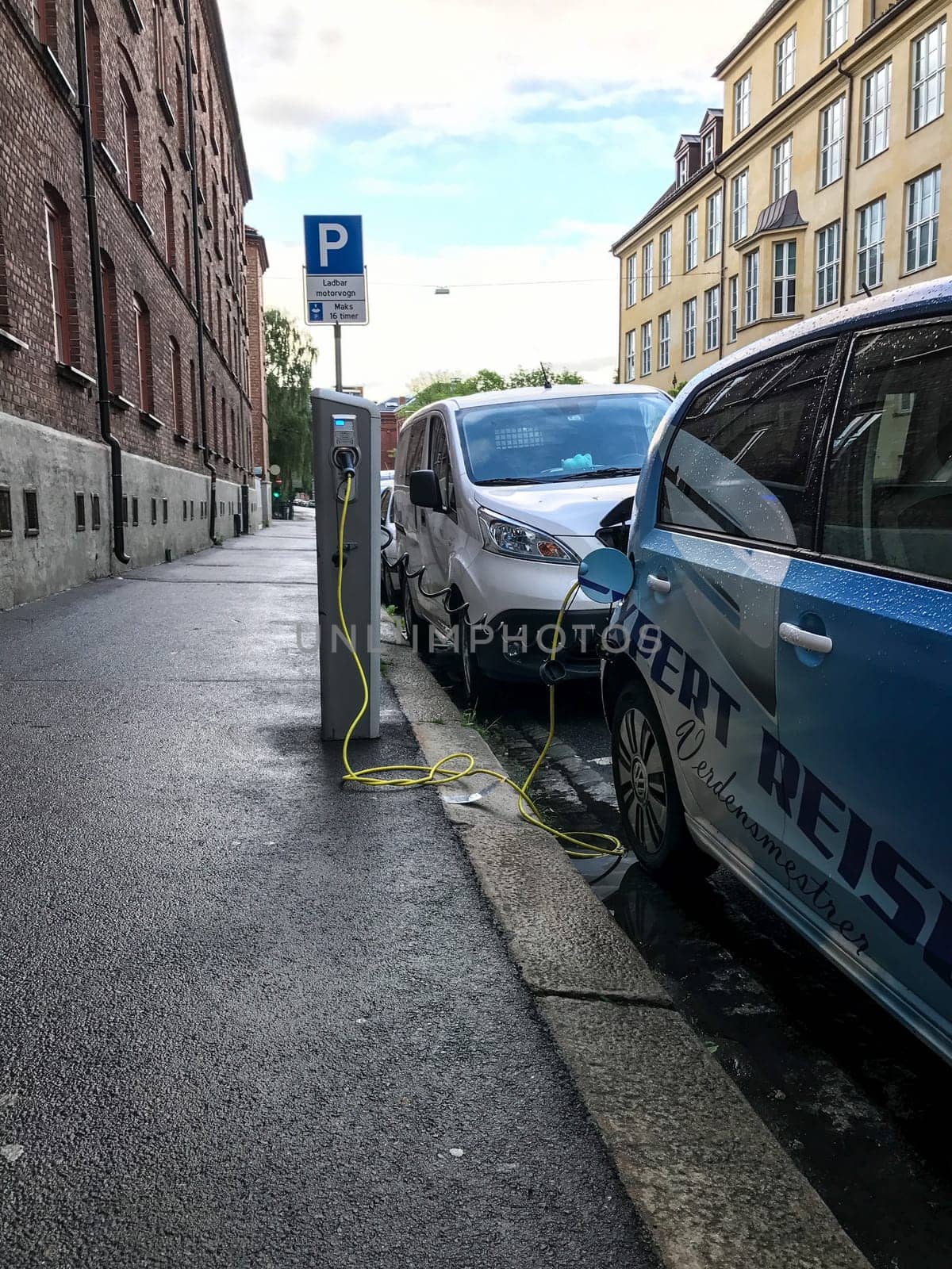 Oslo, Norway - 07 June 2017: Electric car charging station. Eco automobile that sparked a revolution