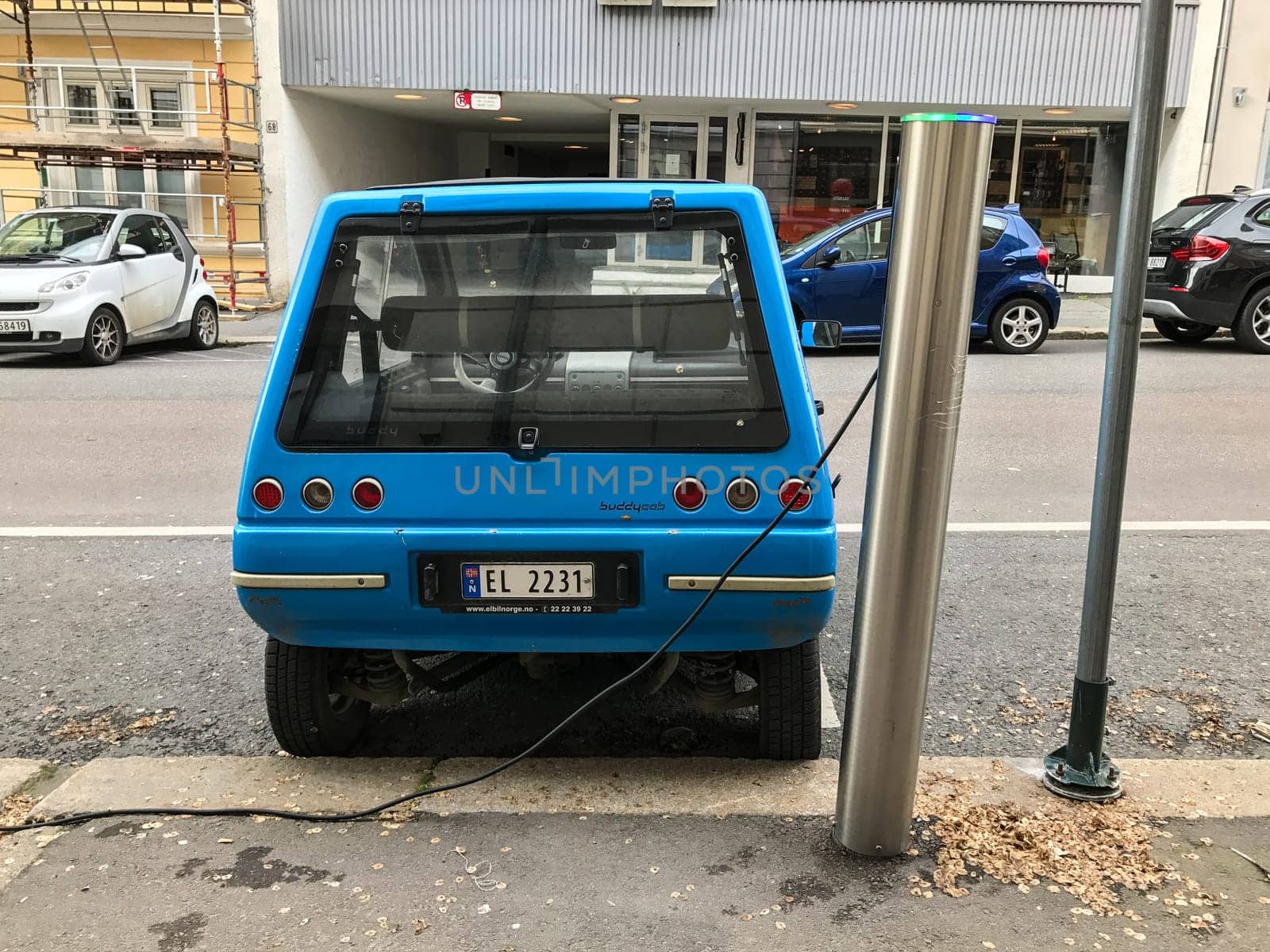 Oslo, Norway - 08 June 2017: Electric car charging station. Eco automobile that sparked a revolution