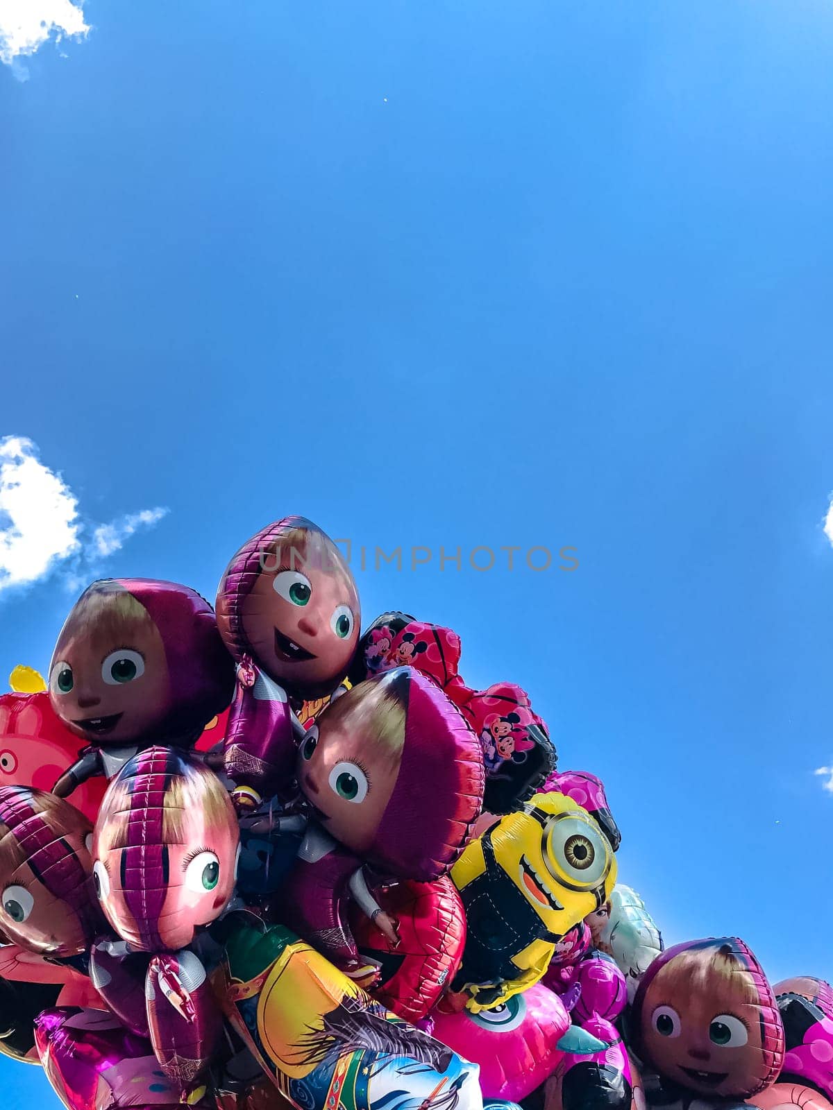 Krakow, Poland - July 29, 2017 : Balloons, popular cartoons close-up in the center of town Cracow