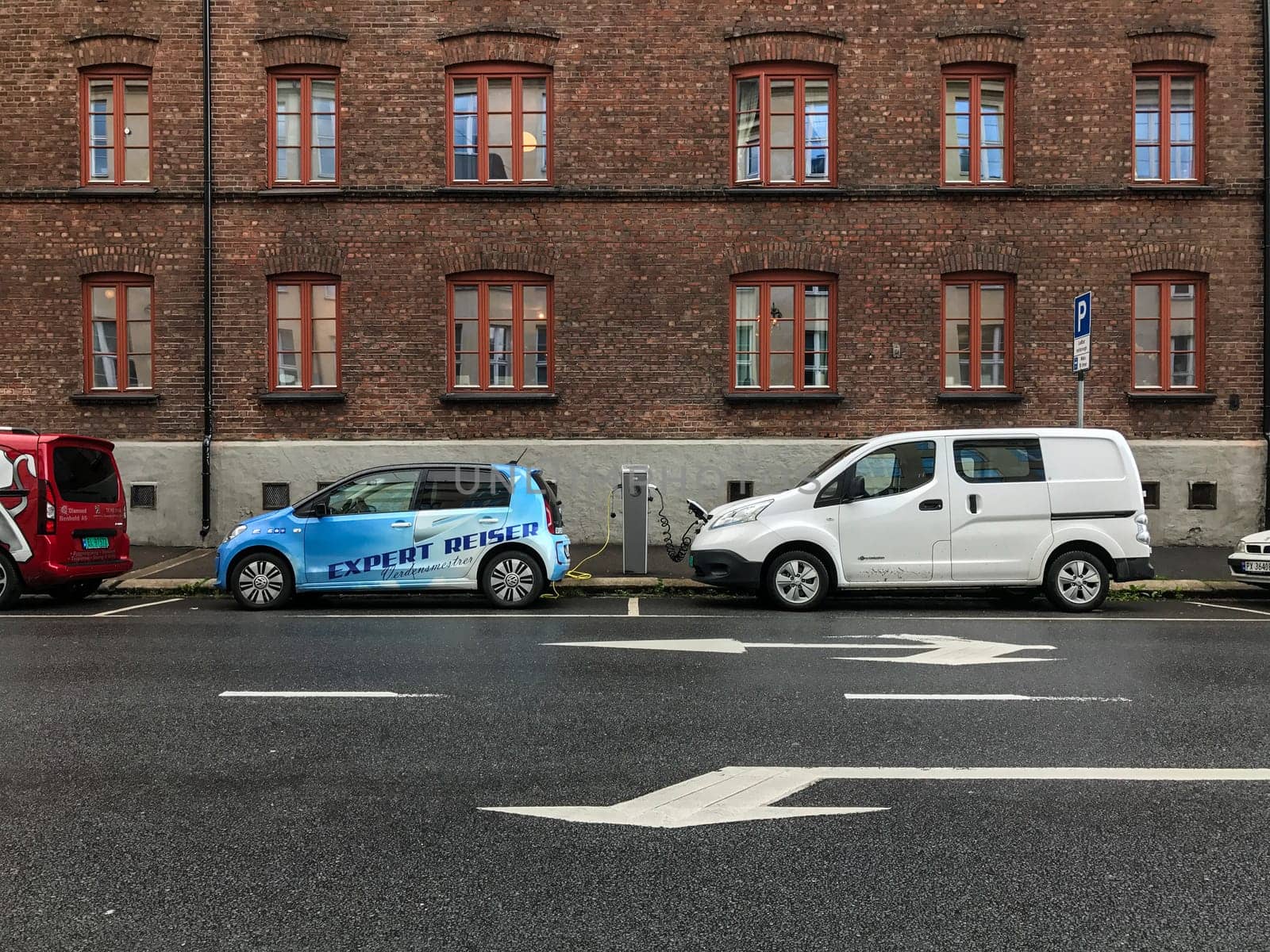 Oslo, Norway - 07 June 2017: Electric car charging station. Eco automobile that sparked a revolution