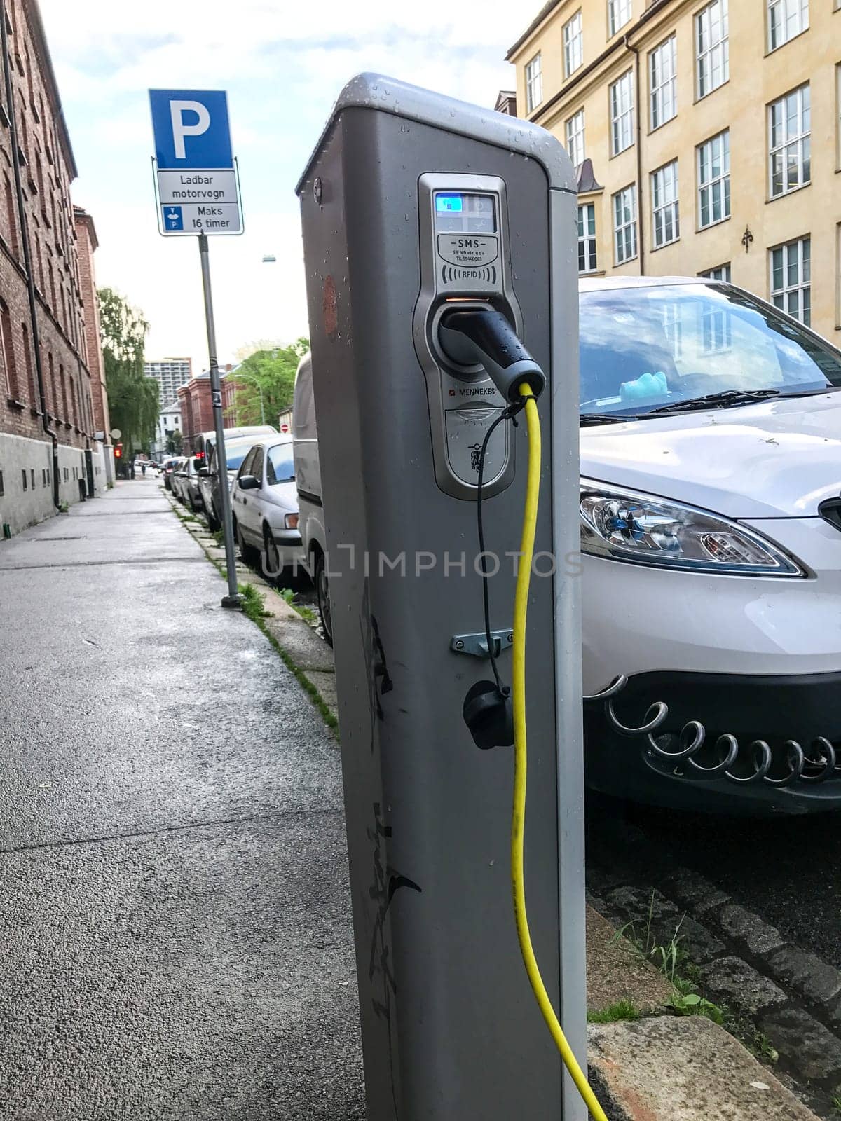 Oslo, Norway - 07 June 2017: Electric car charging station. Eco automobile that sparked a revolution