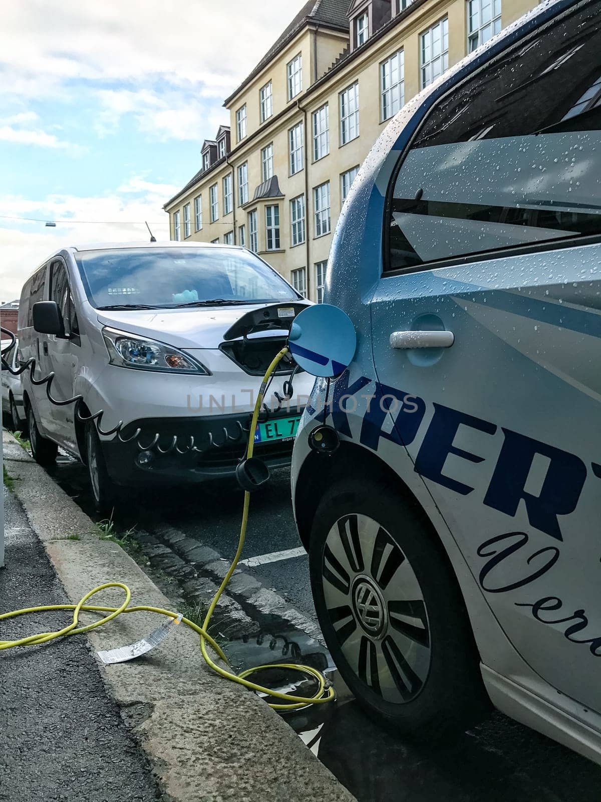 Oslo, Norway - 07 June 2017: Electric car charging station. Eco automobile that sparked a revolution