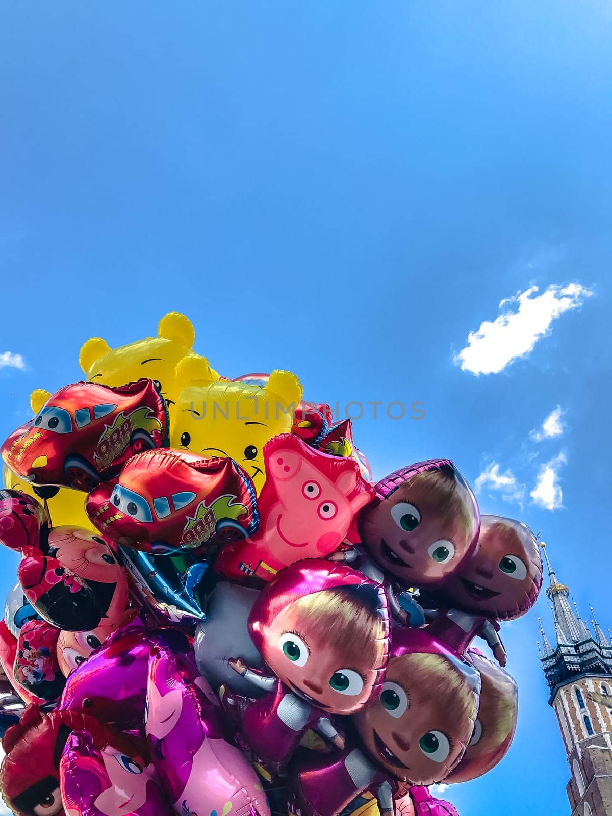 Krakow, Poland - July 29, 2017 : Balloons, popular cartoons close-up in the center of town Cracow