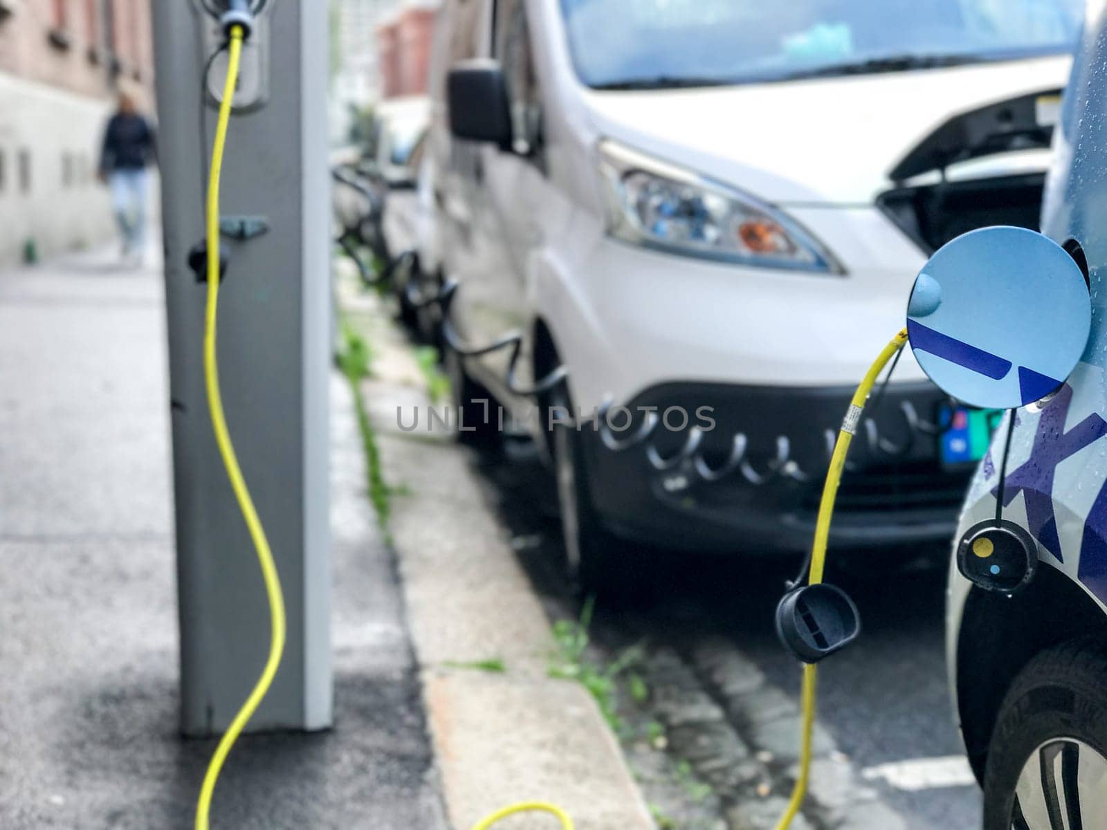 Electric car charging station in Oslo. Eco automobile that sparked a revolution