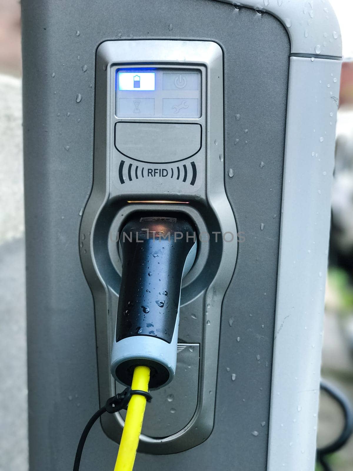 Electric car charging station in Oslo. Eco automobile that sparked a revolution