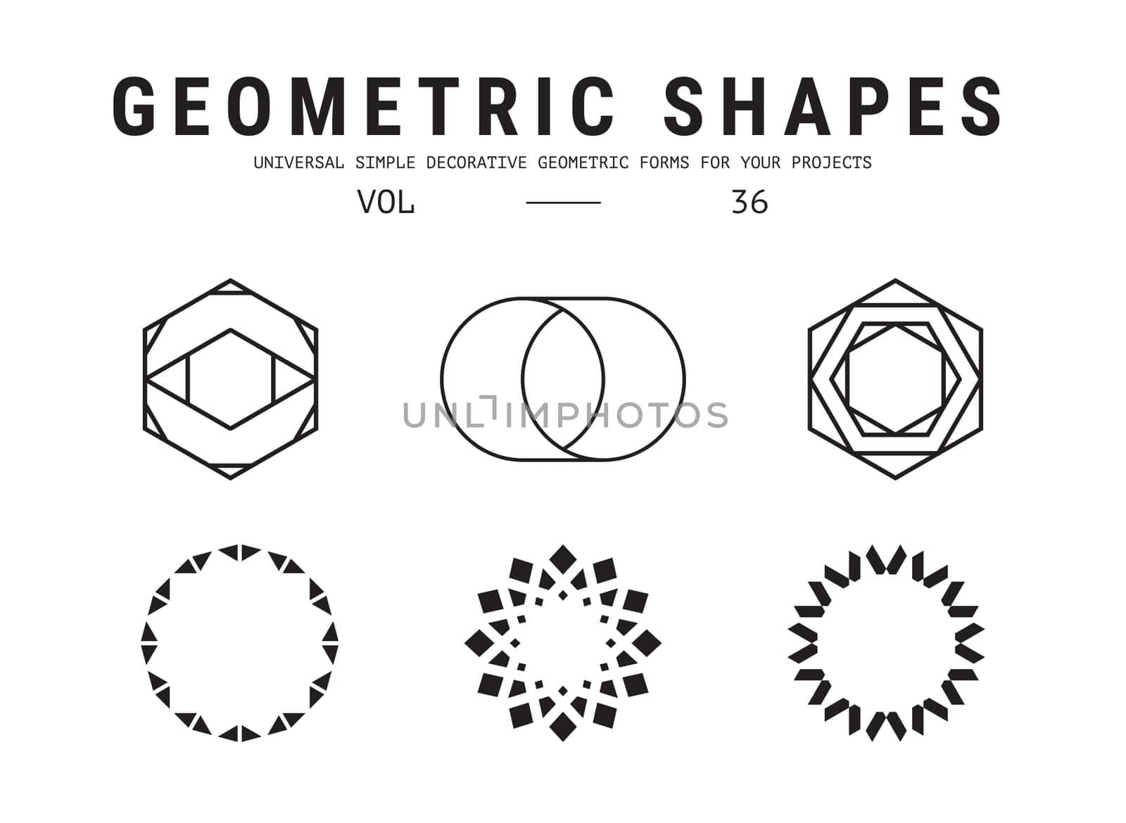 Geometric shapes set. Universal simple decorative forms for your projects. Minimal logo design