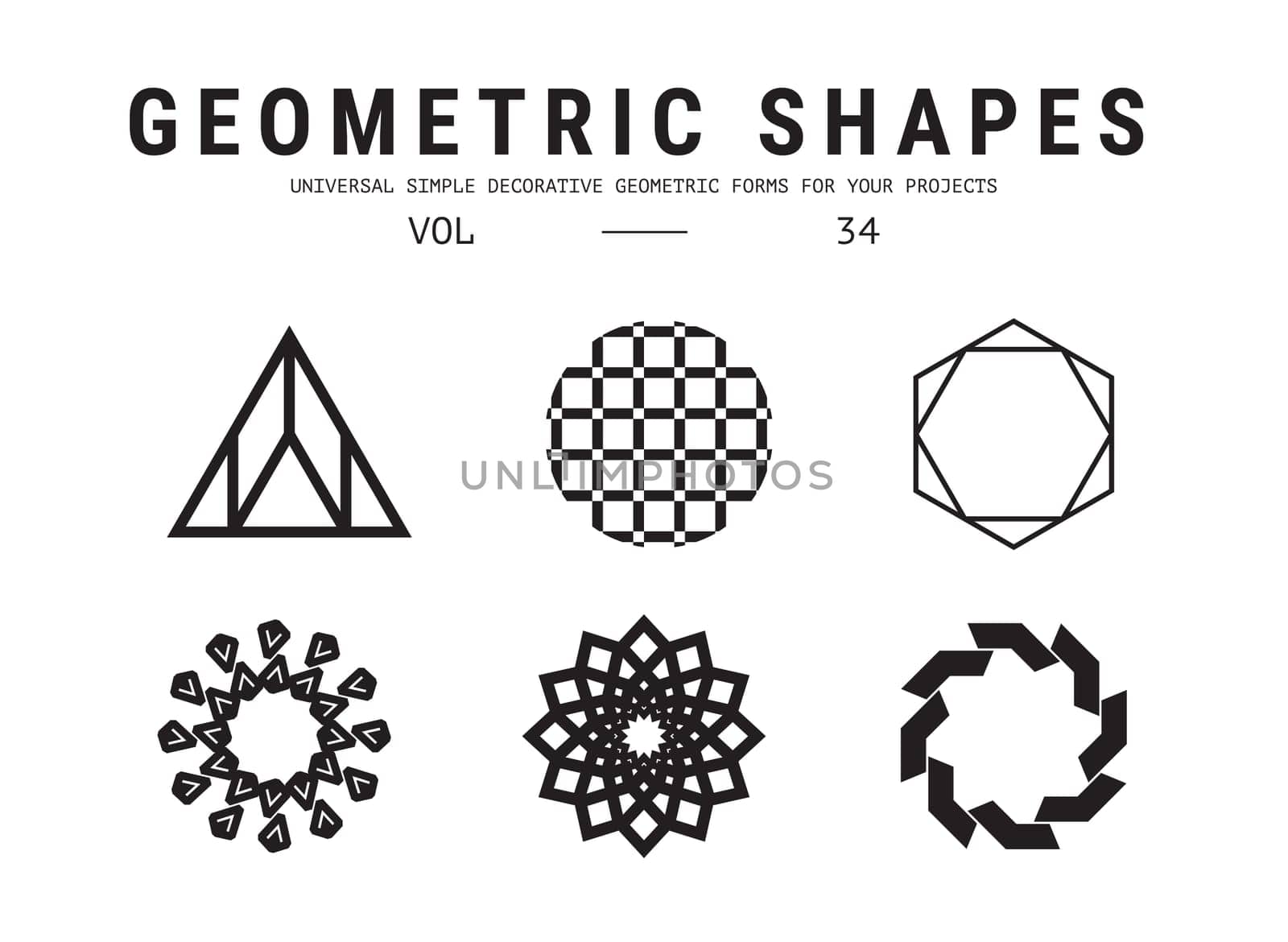 Geometric shapes set. Universal simple decorative forms for your projects. Minimal logo design