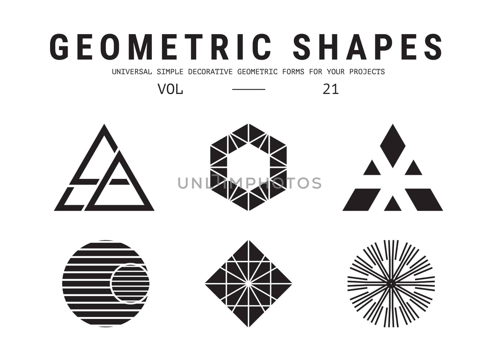 Geometric shapes set. Universal simple decorative forms for your projects. Minimal logo design