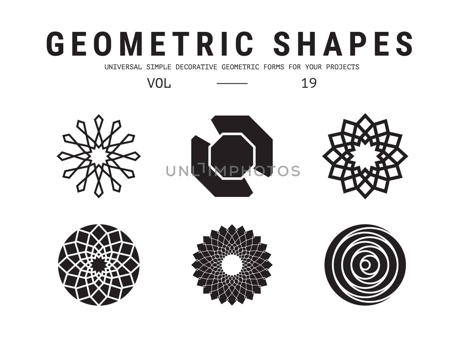 Geometric shapes set. Universal simple decorative forms for your projects. Minimal logo design
