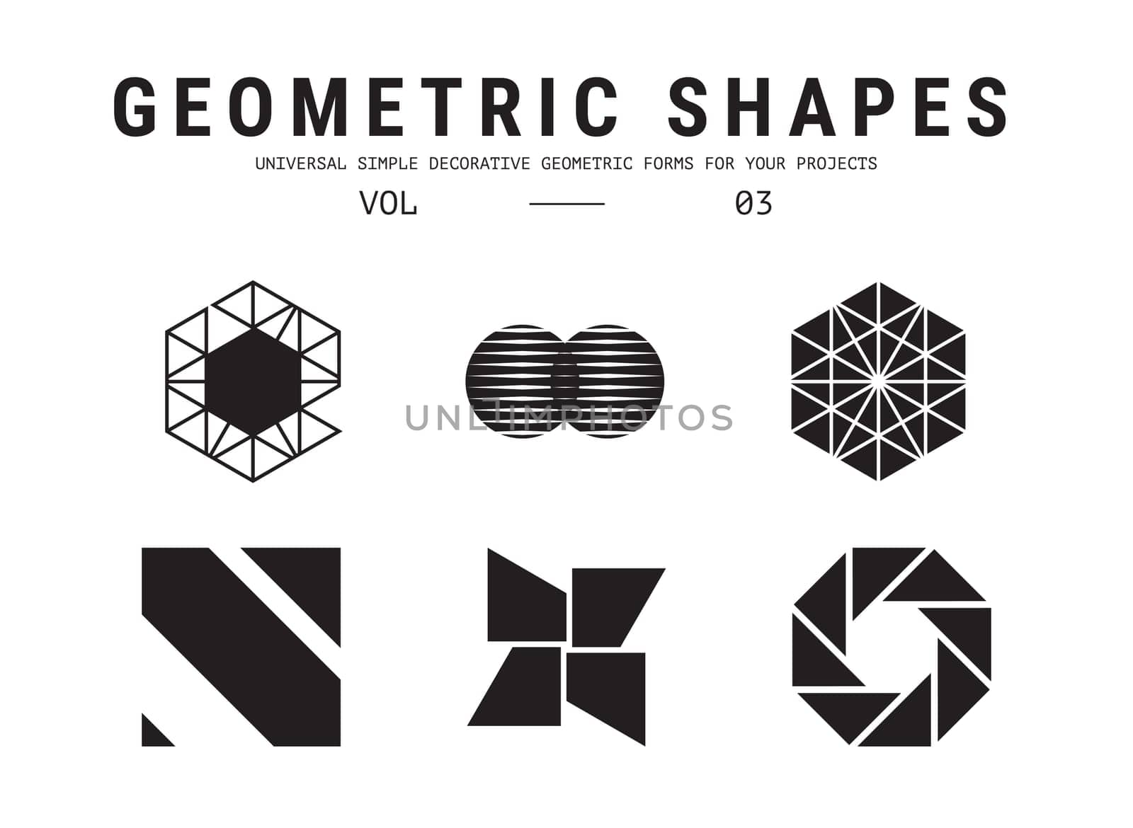 Geometric shapes set. Universal simple decorative forms for your projects. Minimal logo design