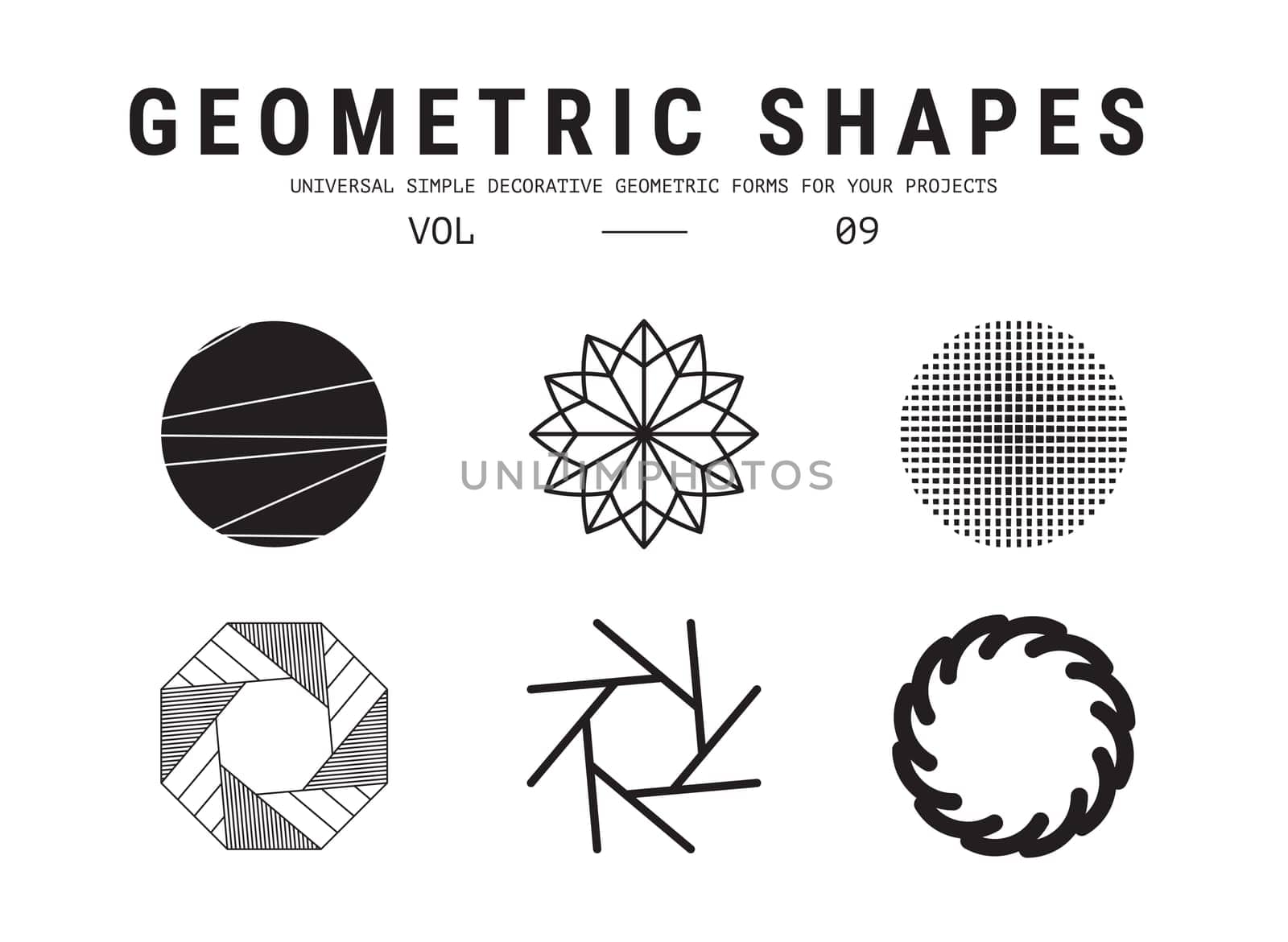 Geometric shapes set. Universal simple decorative forms for your projects. Minimal logo design