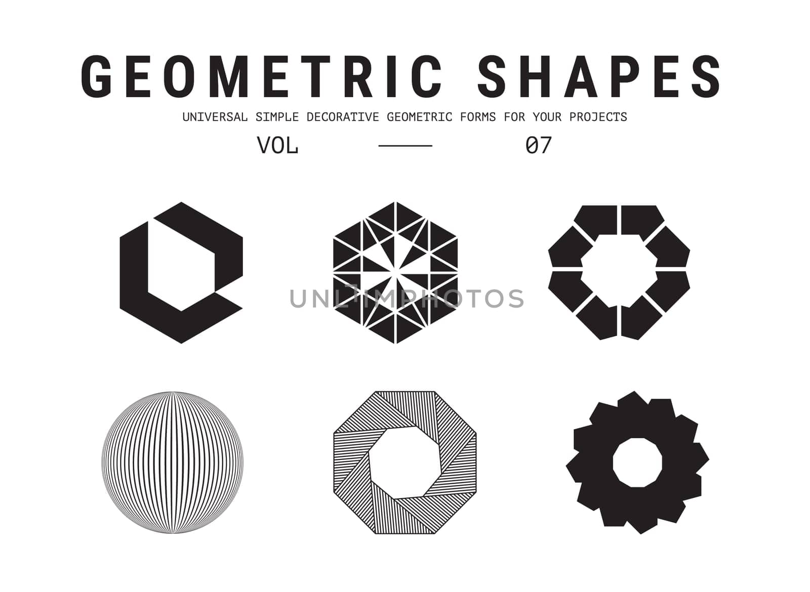 Geometric shapes set. Universal simple decorative forms for your projects. Minimal logo design