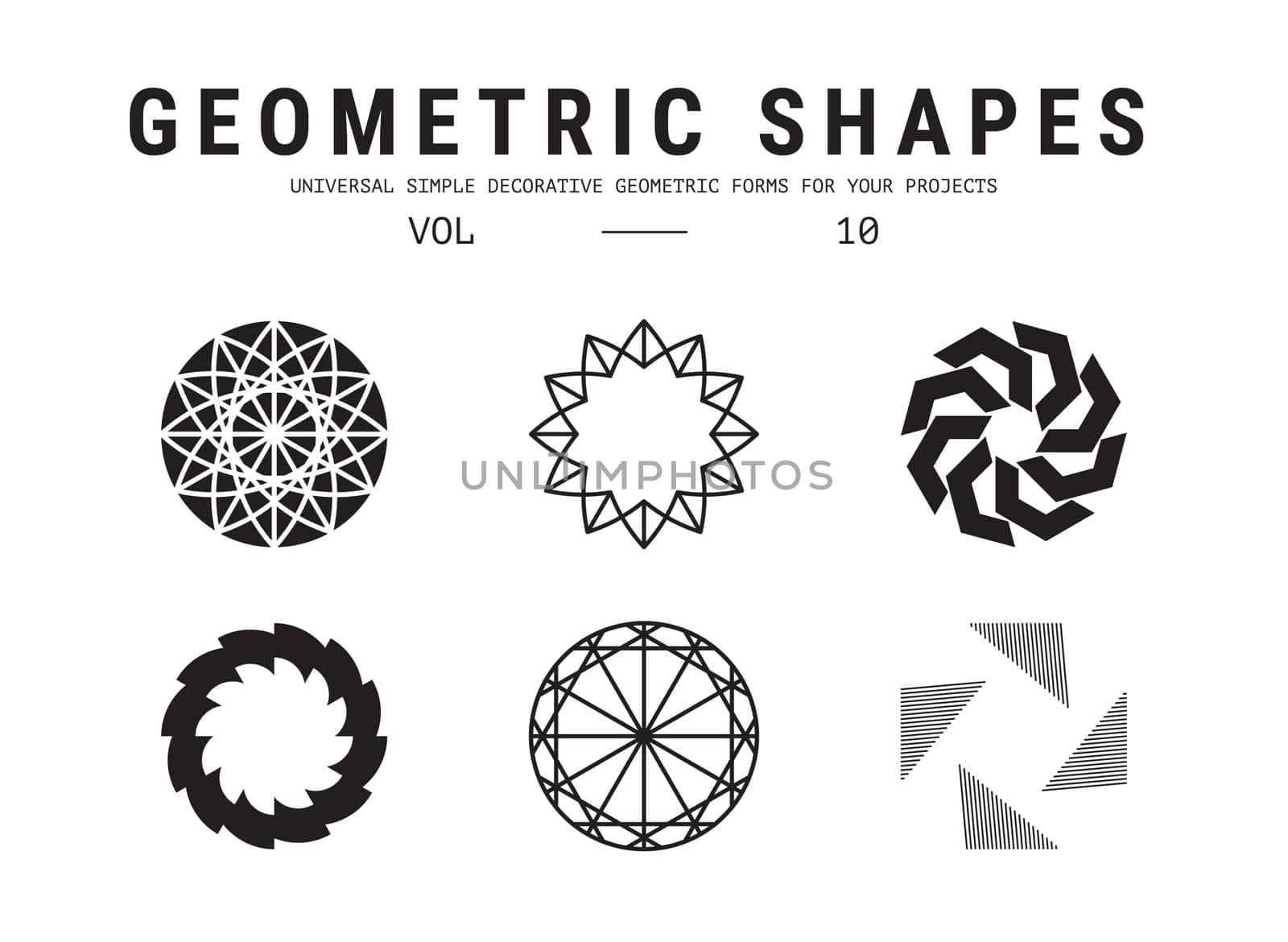 Geometric shapes set. Universal simple decorative forms for your projects. Minimal logo design