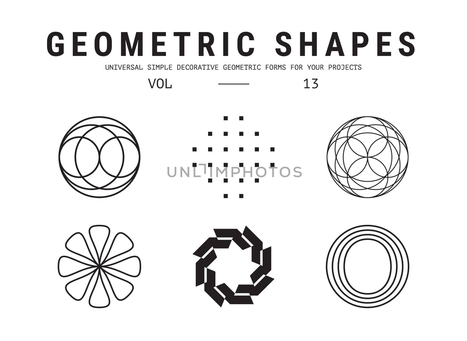 Geometric shapes set. Universal simple decorative forms for your projects. Minimal logo design