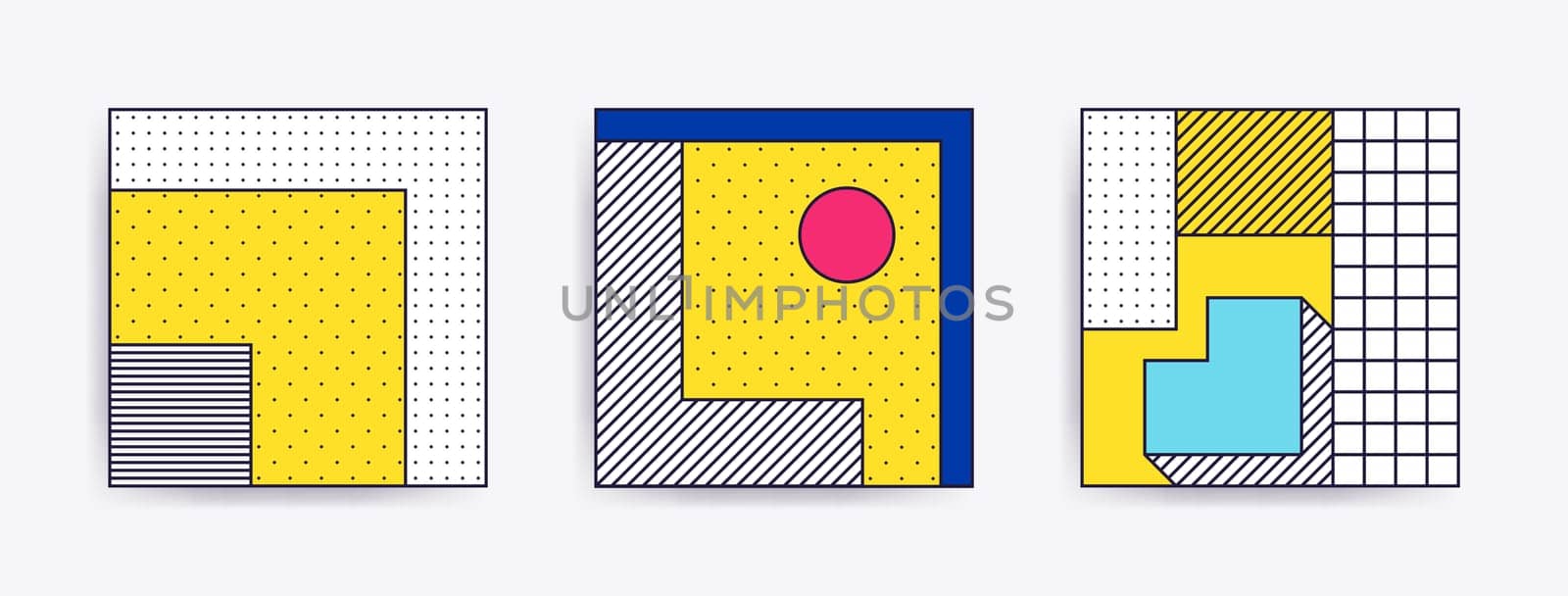 Big Collection with trendy backgrounds for your project, animation, advertisement, commercial banner, flyer, sale, frame. Simple poster, patches, badges in mix neo memphis, pop art style