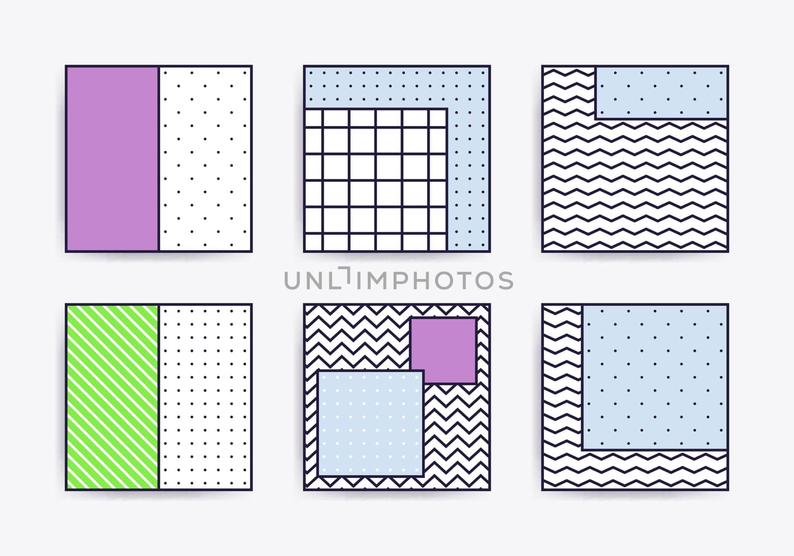 Collection with trendy backgrounds for your project, animation, advertisement, commercial banner, flyer, sale, frame. Simple poster, patches, badges in mix neo memphis, pop art style