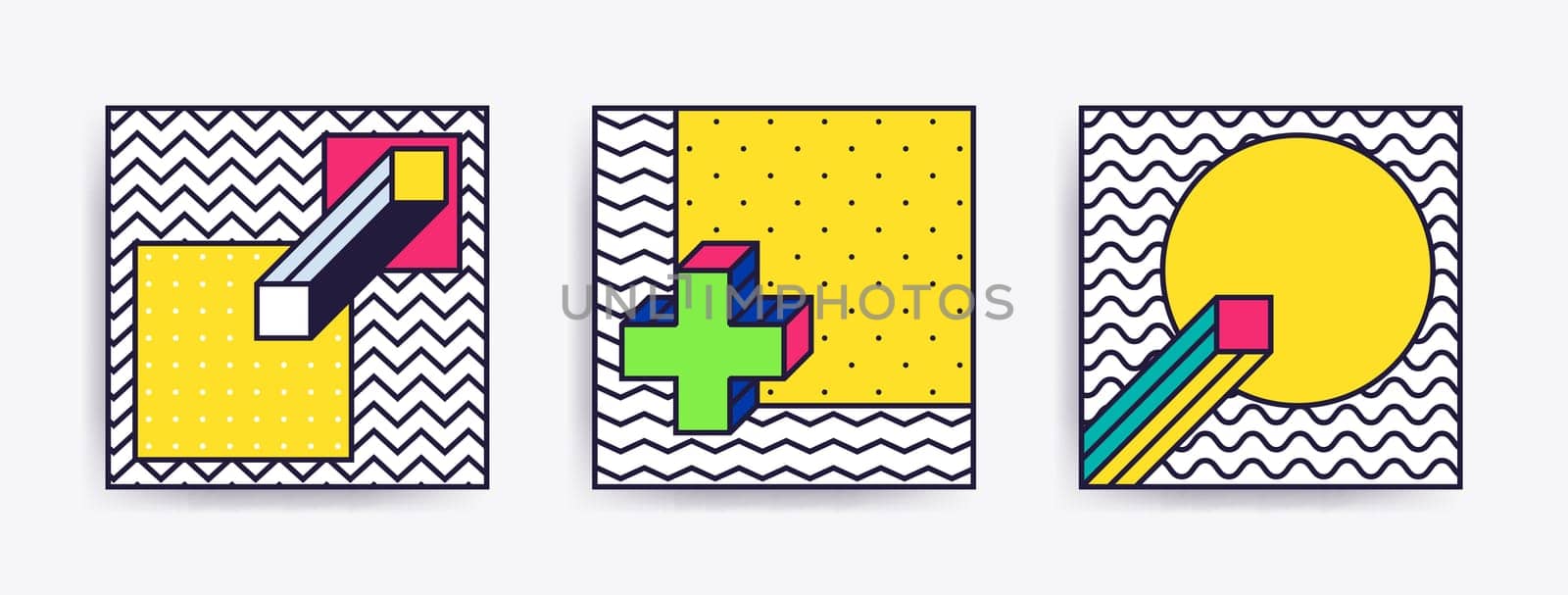 Big Collection with trendy backgrounds for your project, animation, advertisement, commercial banner, flyer, sale, frame. Simple poster, patches, badges in mix neo memphis, pop art style