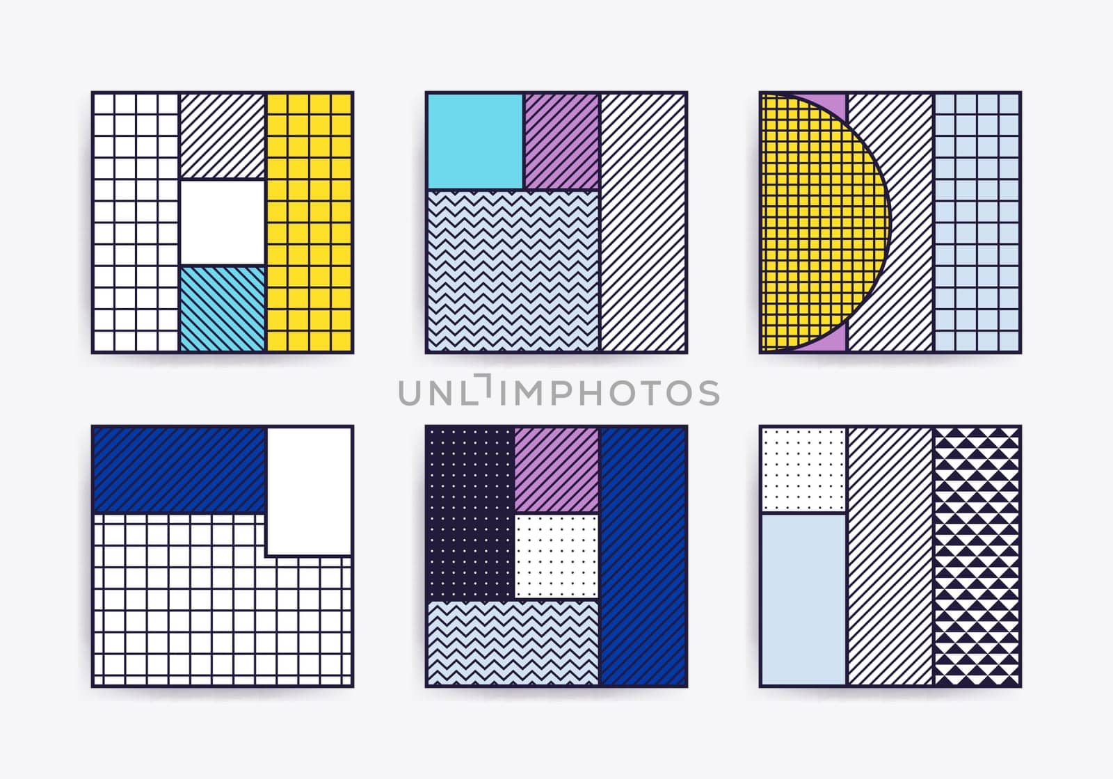 Collection with trendy backgrounds for your project, animation, advertisement, commercial banner, flyer, sale, frame. Simple poster, patches, badges in mix neo memphis, pop art style