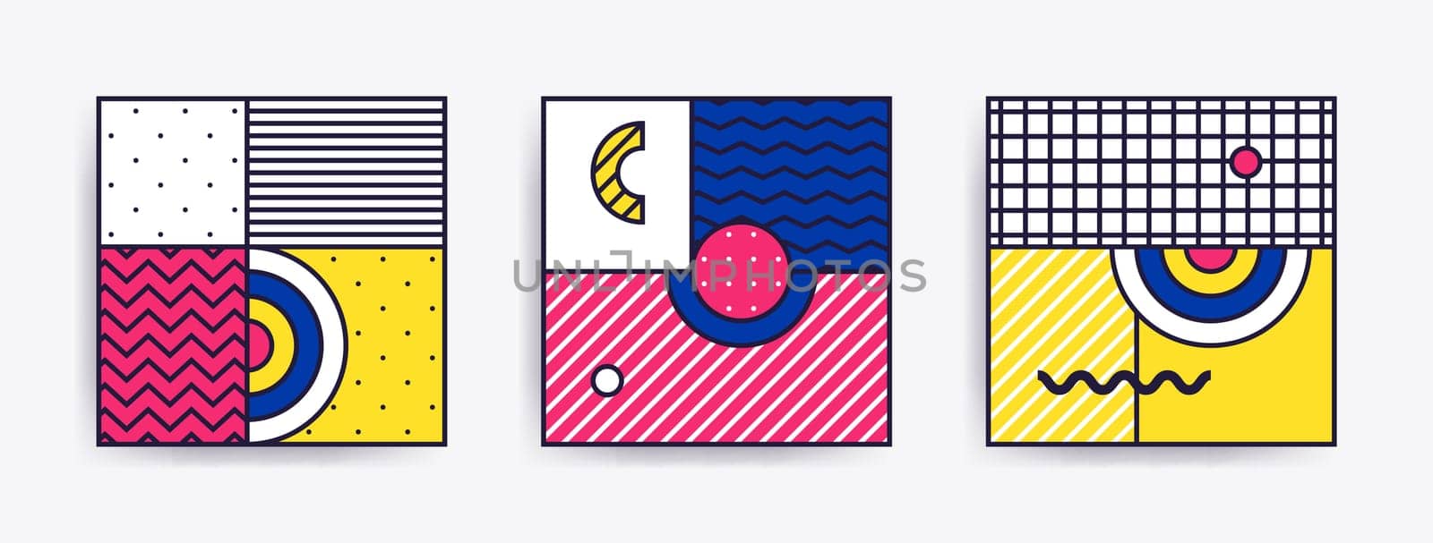 Big Collection with trendy backgrounds for your project, animation, advertisement, commercial banner, flyer, sale, frame. Simple poster, patches, badges in mix neo memphis, pop art style