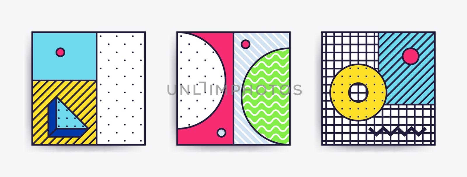 Big Collection with trendy backgrounds for your project, animation, advertisement, commercial banner, flyer, sale, frame. Simple poster, patches, badges in mix neo memphis, pop art style