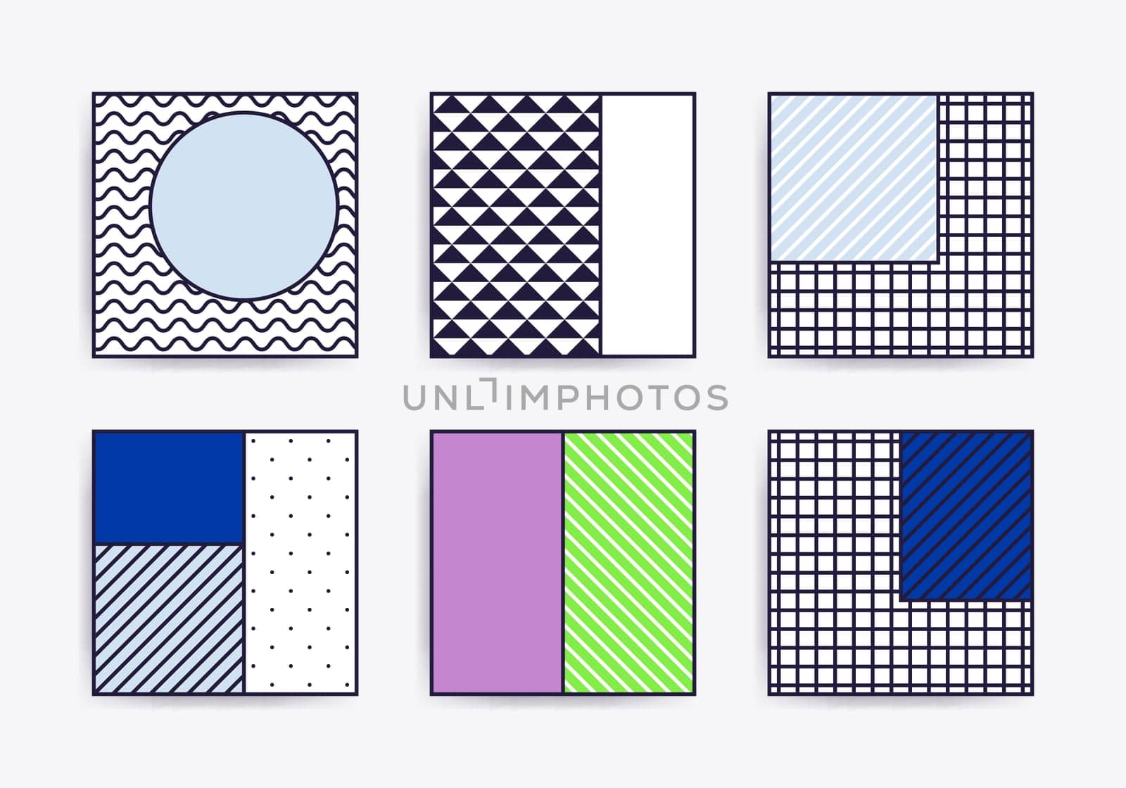 Collection with trendy backgrounds for your project, animation, advertisement, commercial banner, flyer, sale, frame. Simple poster, patches, badges in mix neo memphis, pop art style