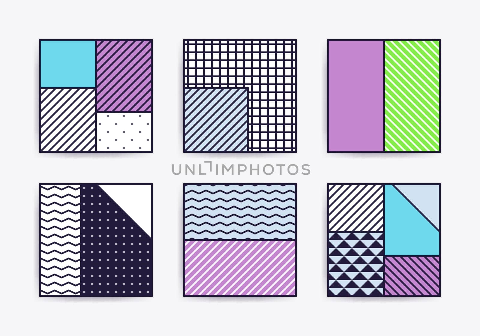 Collection with trendy backgrounds for your project, animation, advertisement, commercial banner, flyer, sale, frame. Simple poster, patches, badges in mix neo memphis, pop art style