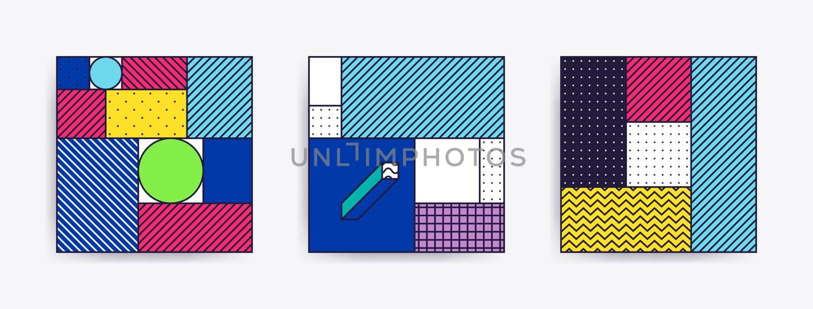 Big Collection with trendy backgrounds for your project, animation, advertisement, commercial banner, flyer, sale, frame. Simple poster, patches, badges in mix neo memphis, pop art style