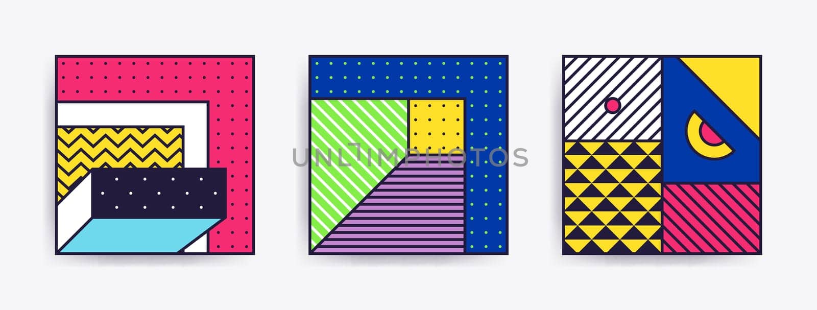 Big Collection with trendy backgrounds for your project, animation, advertisement, commercial banner, flyer, sale, frame. Simple poster, patches, badges in mix neo memphis, pop art style